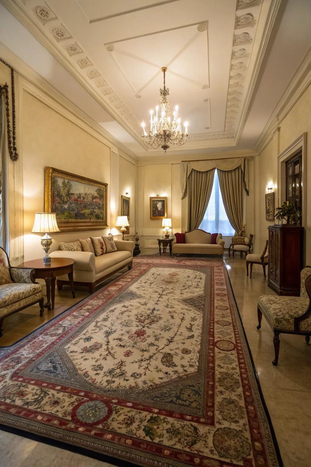 Floor coverings set spaces and give added texture to the layout.