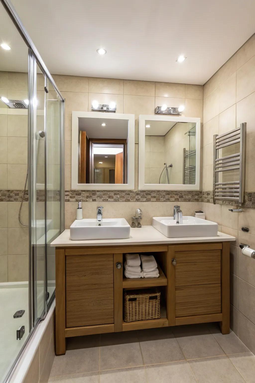 A subtle divider elegantly creates personal space.