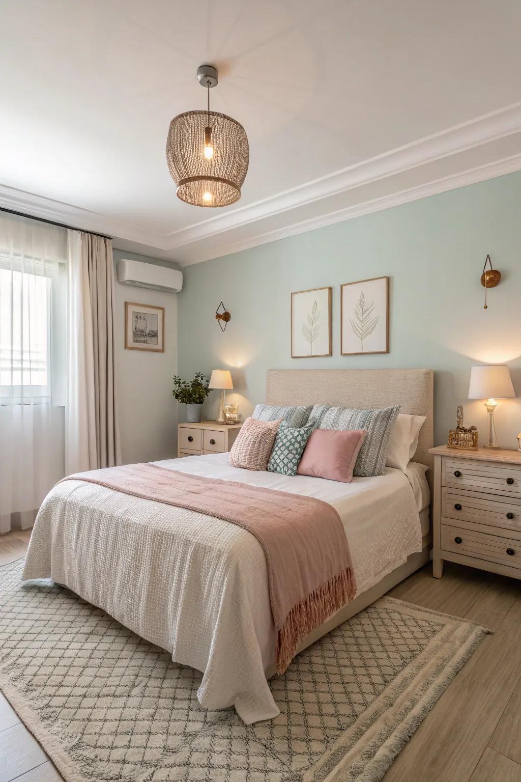 Understated shades cultivate a tranquil and serene bedroom ambiance.