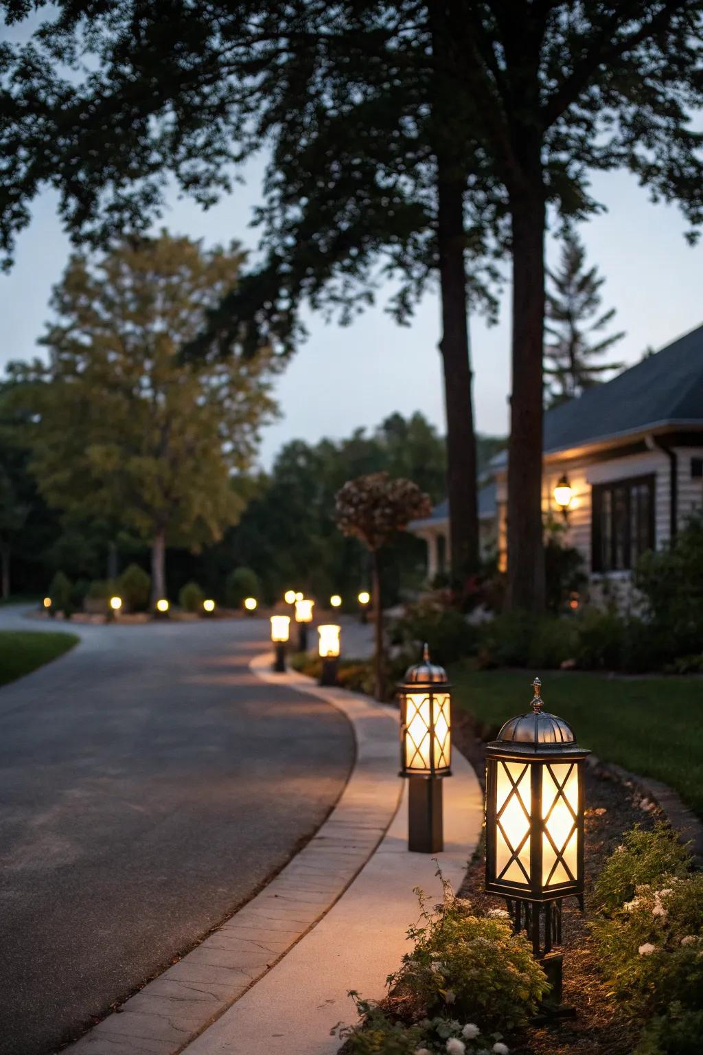 Ornamental illumination fashions a secure and inviting ambiance after dark.