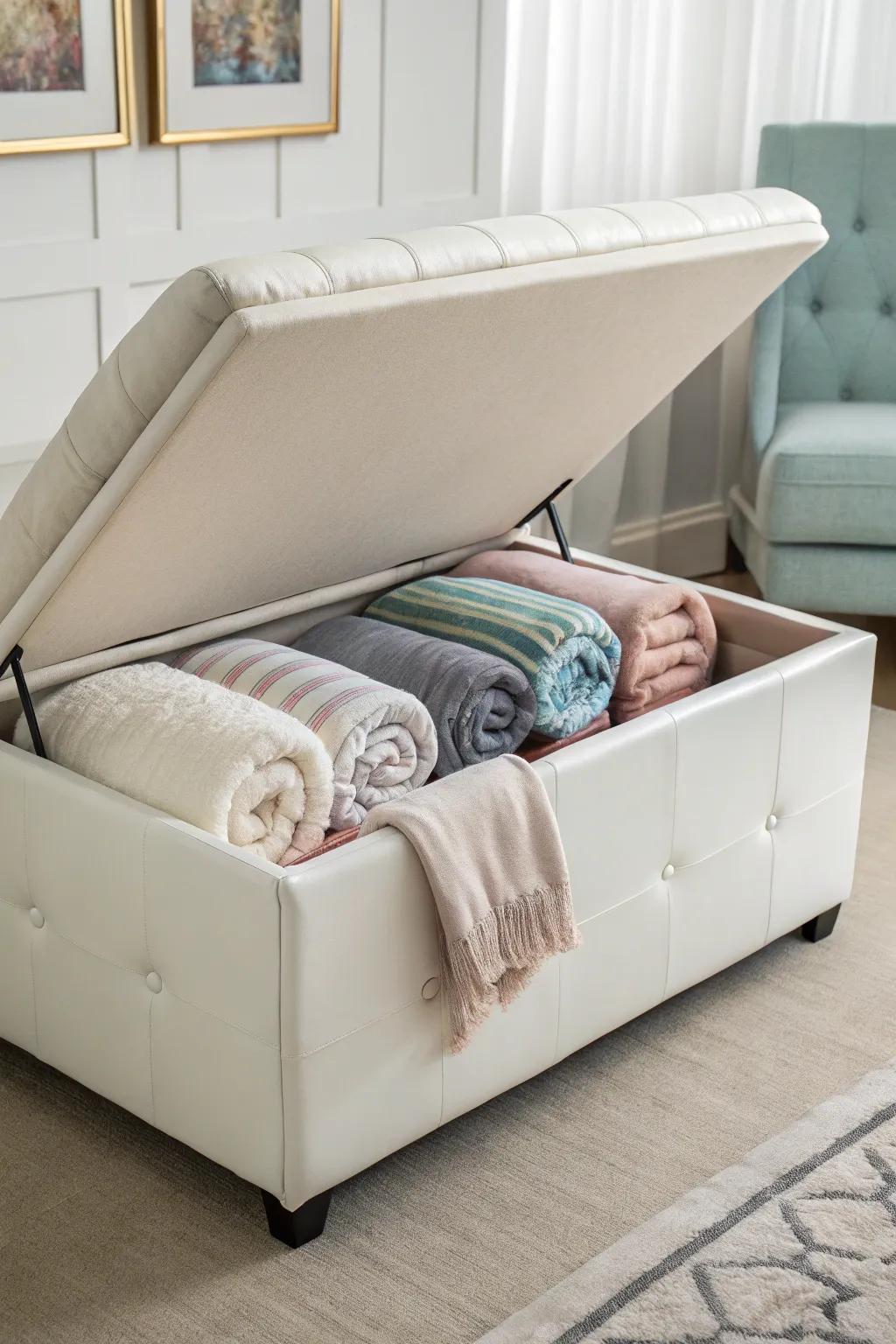 Seats offer a stylish and functional storage option.