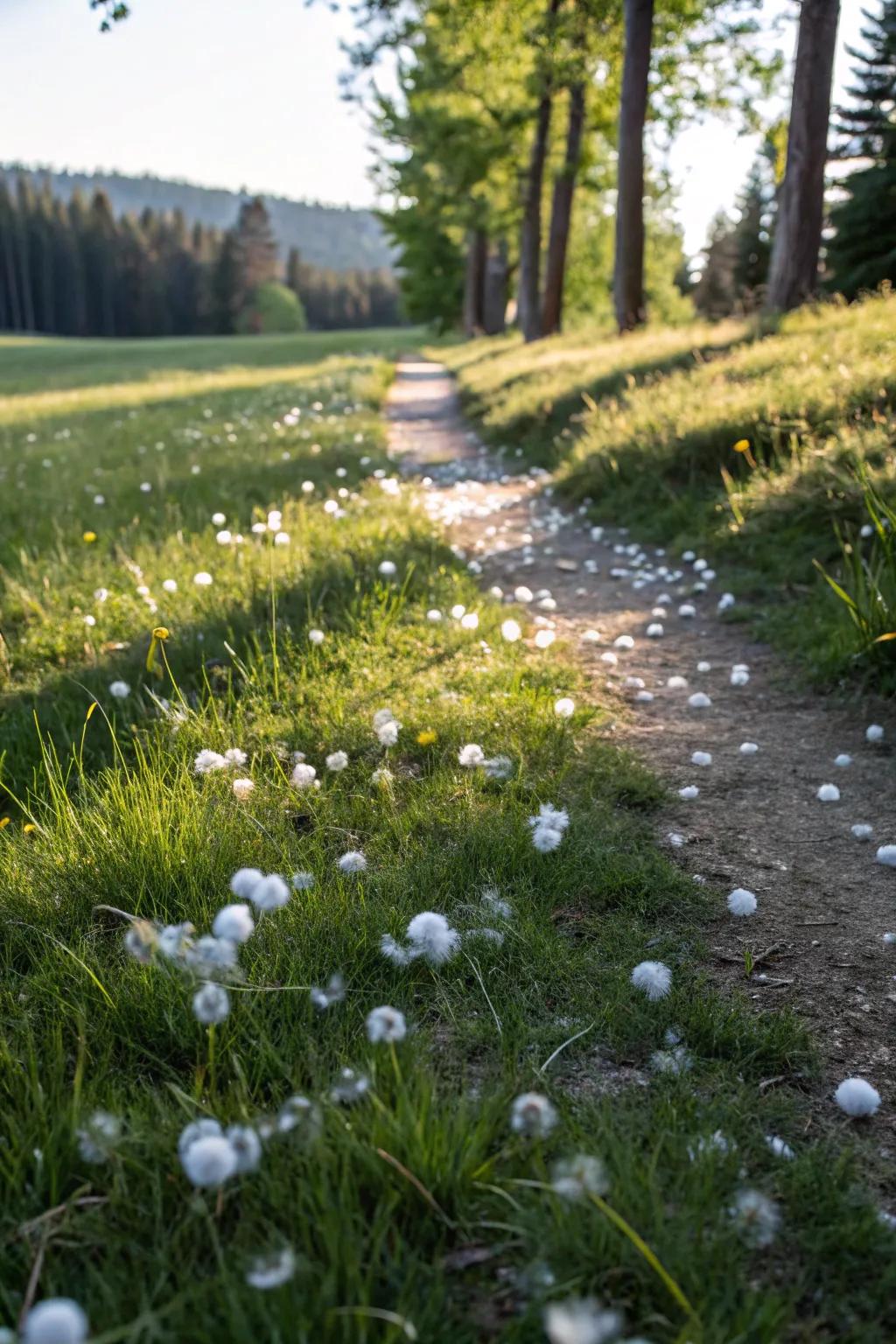 Mimic bunny tails with fluffy fibrous balls along the route.