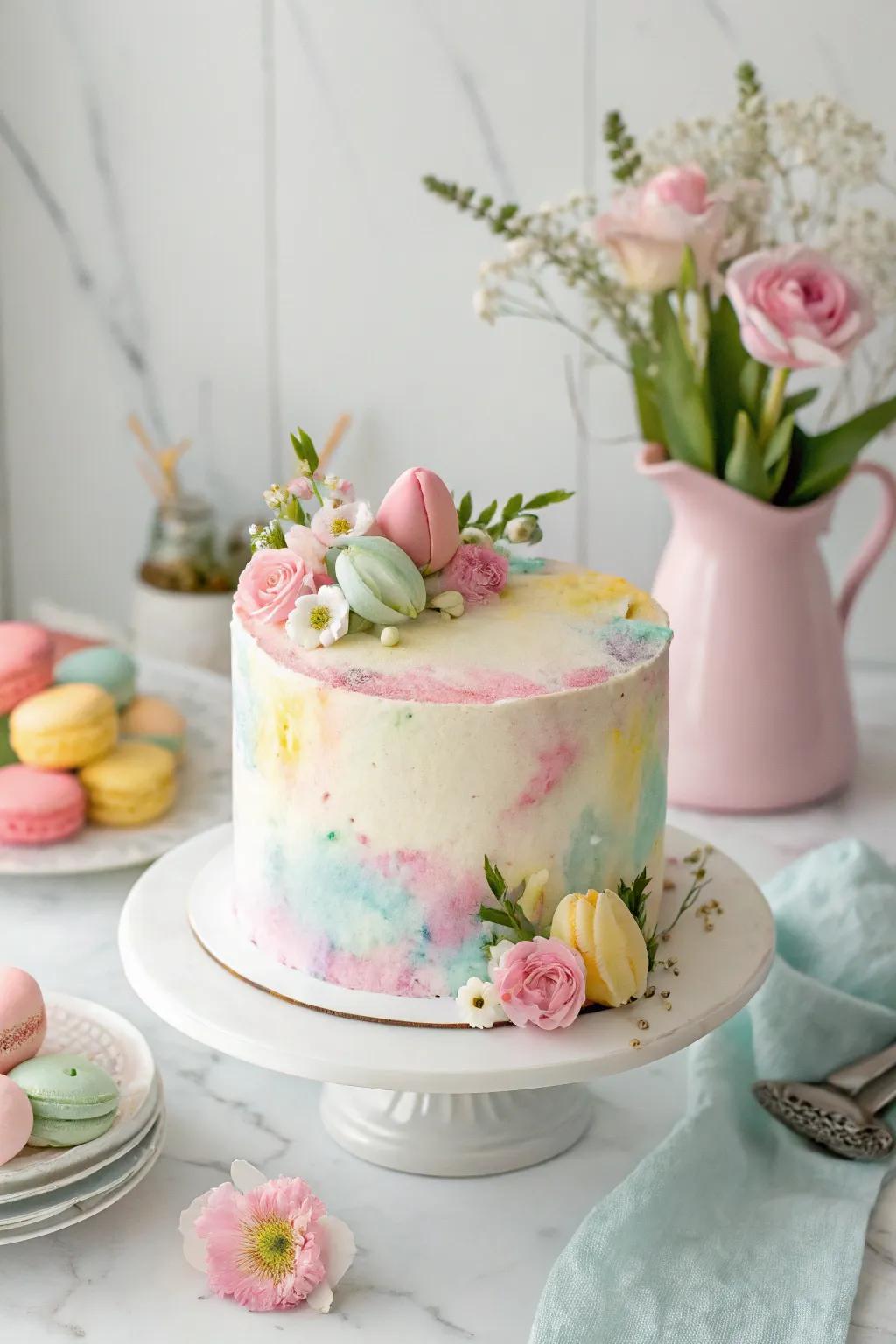 Watercolor pastels render this Easter cake a genuine work of art.