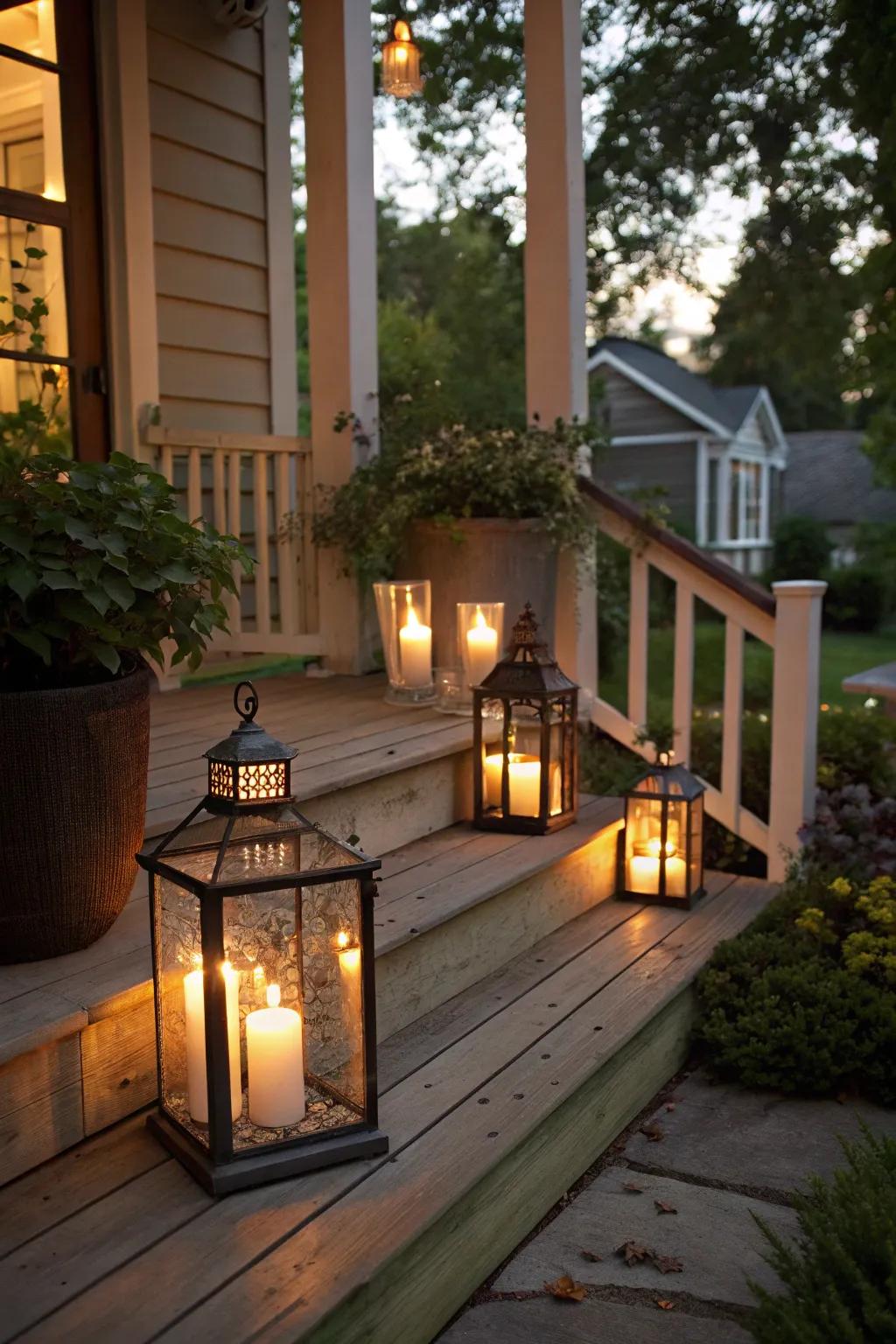 Illuminated containers contribute warmth and mood to your Easter porch.