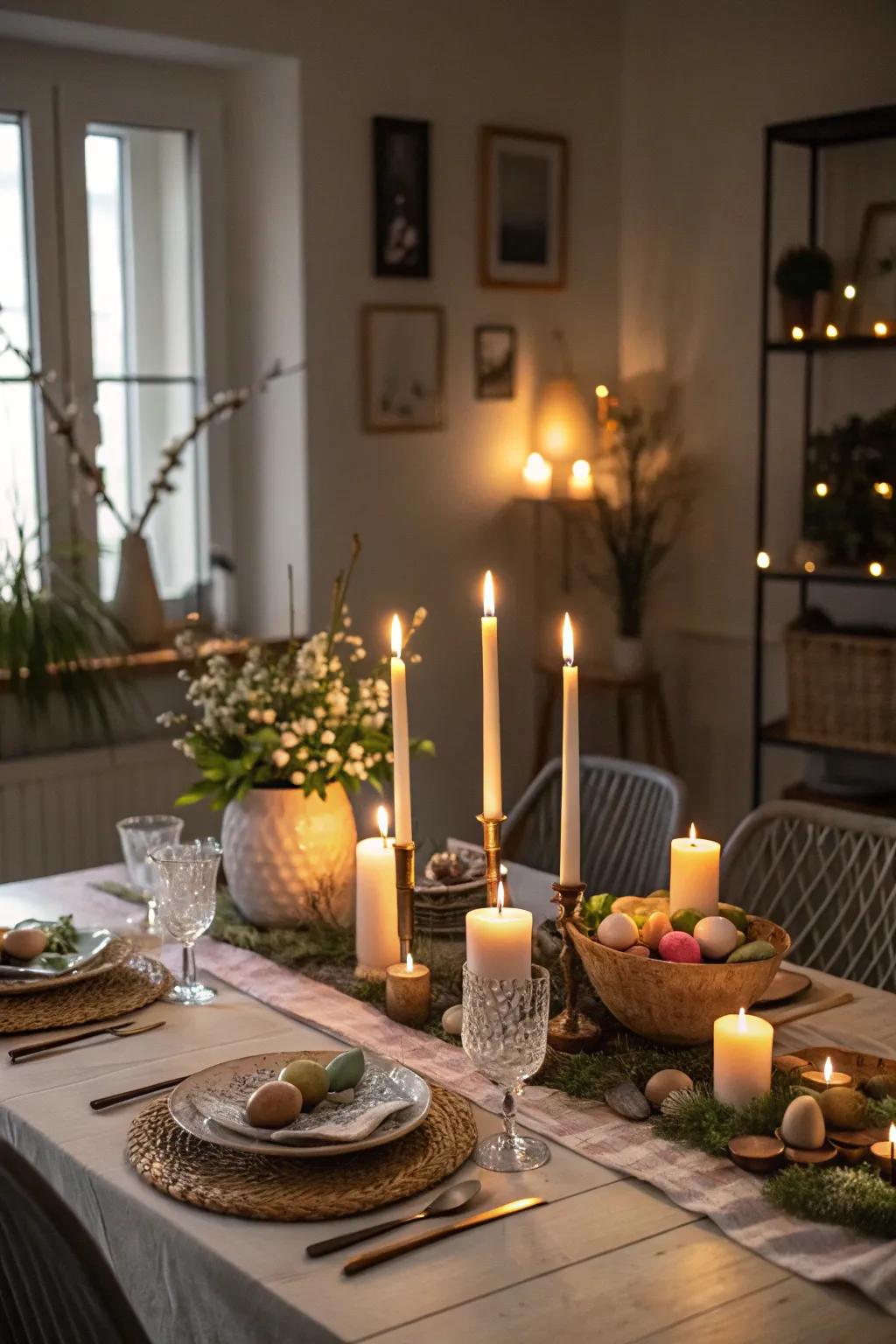 Candles fashion a cozy and personal setting.
