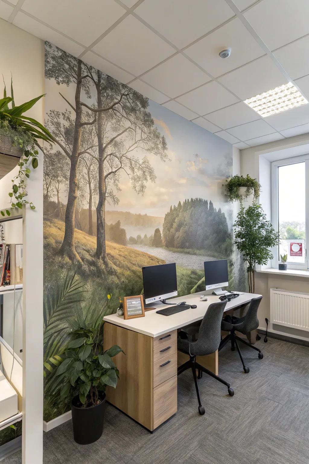 Scenic wallpapers transform walls into impressive visual art.