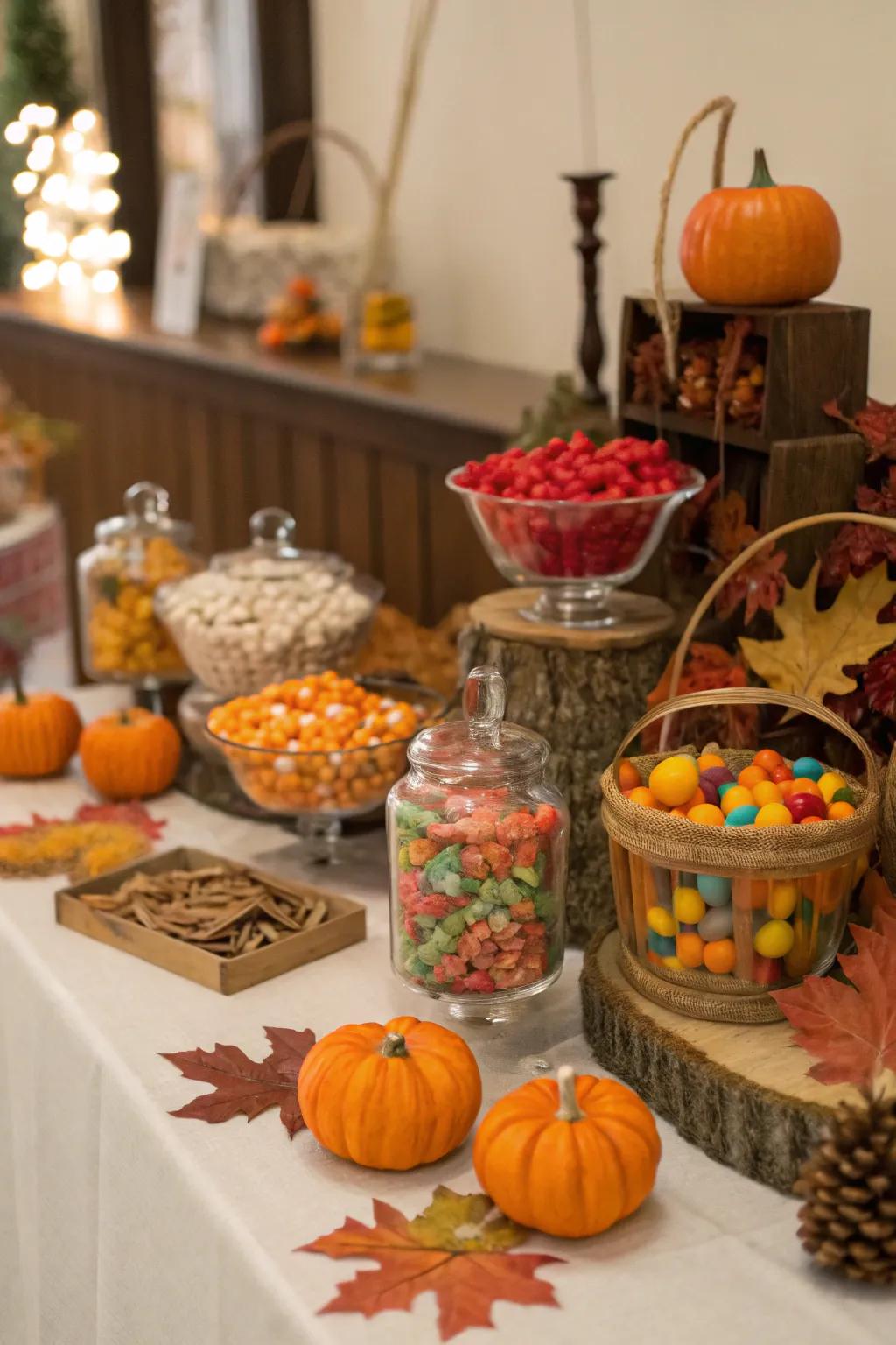 Seasonal touches adding warmth to the setup.