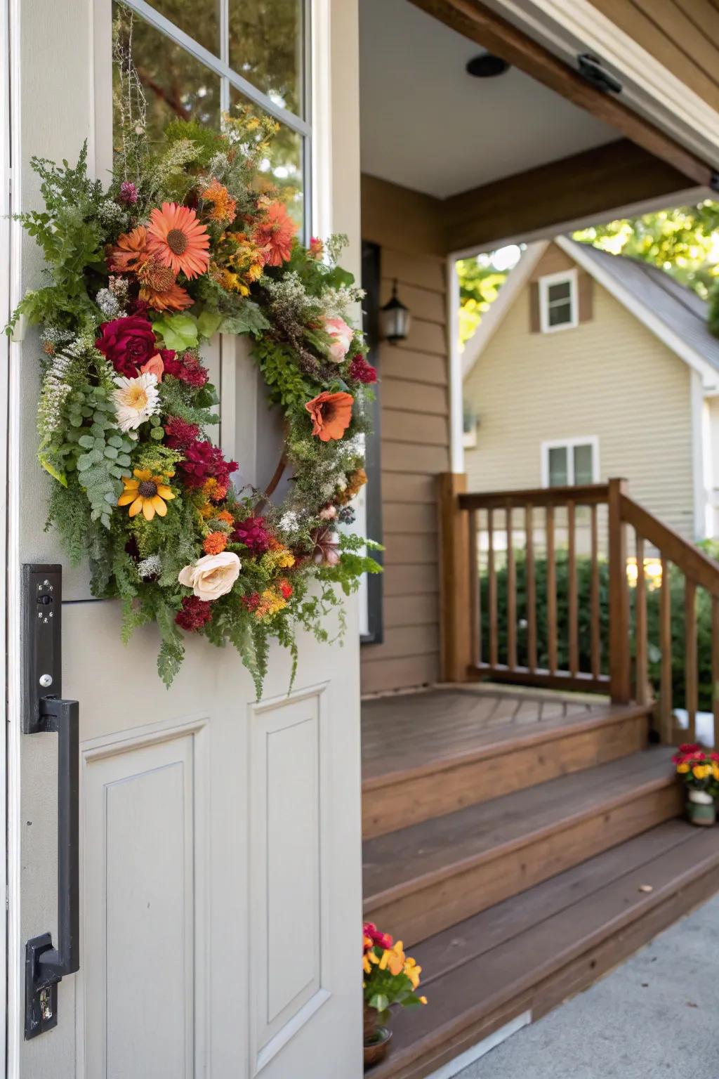 Floral garlands invite people in.