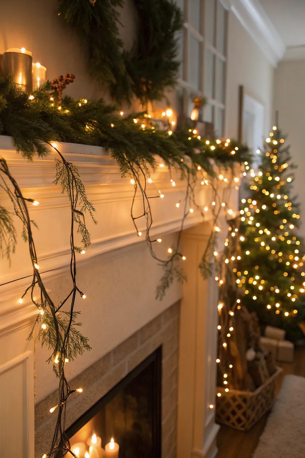 Strand lights contribute festive glimmer and warmth.