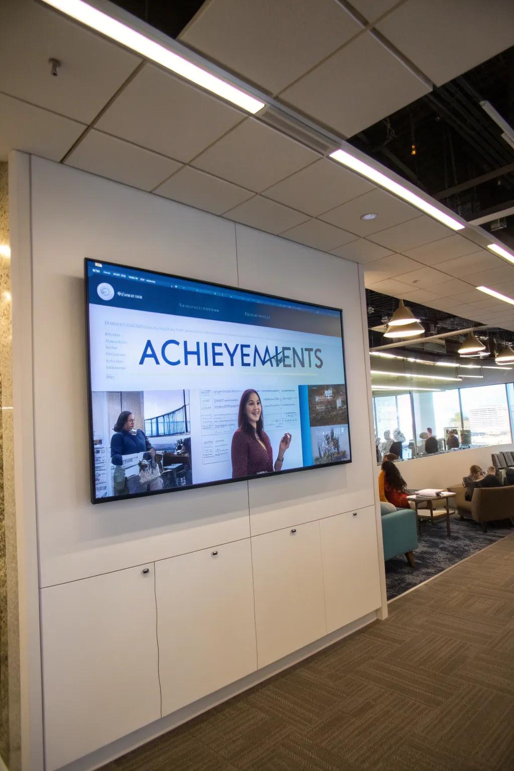An advanced electronic screen displaying employee successes.