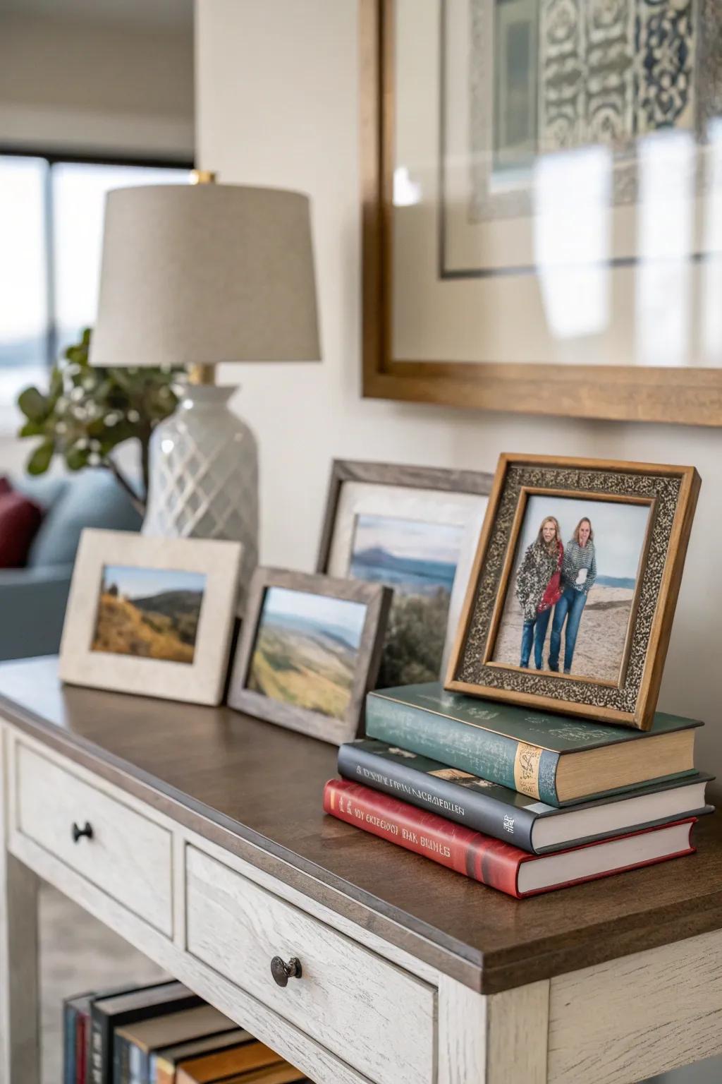 Combining books with images injects character and warmth.