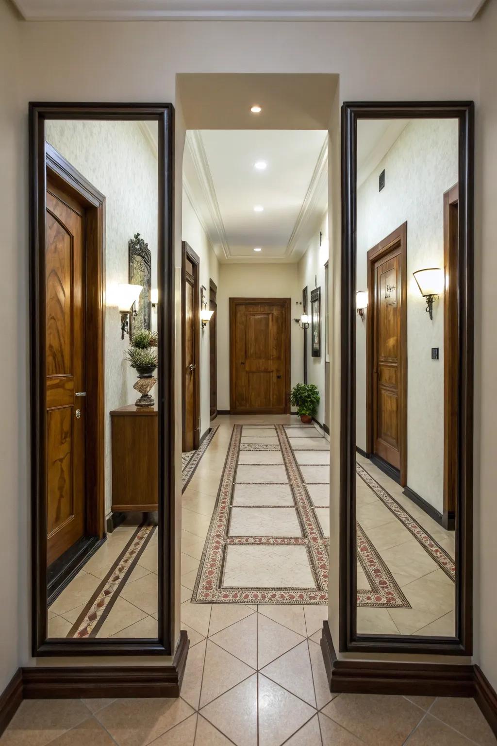 A pair of mirrors adds harmony and balance to any entryway.