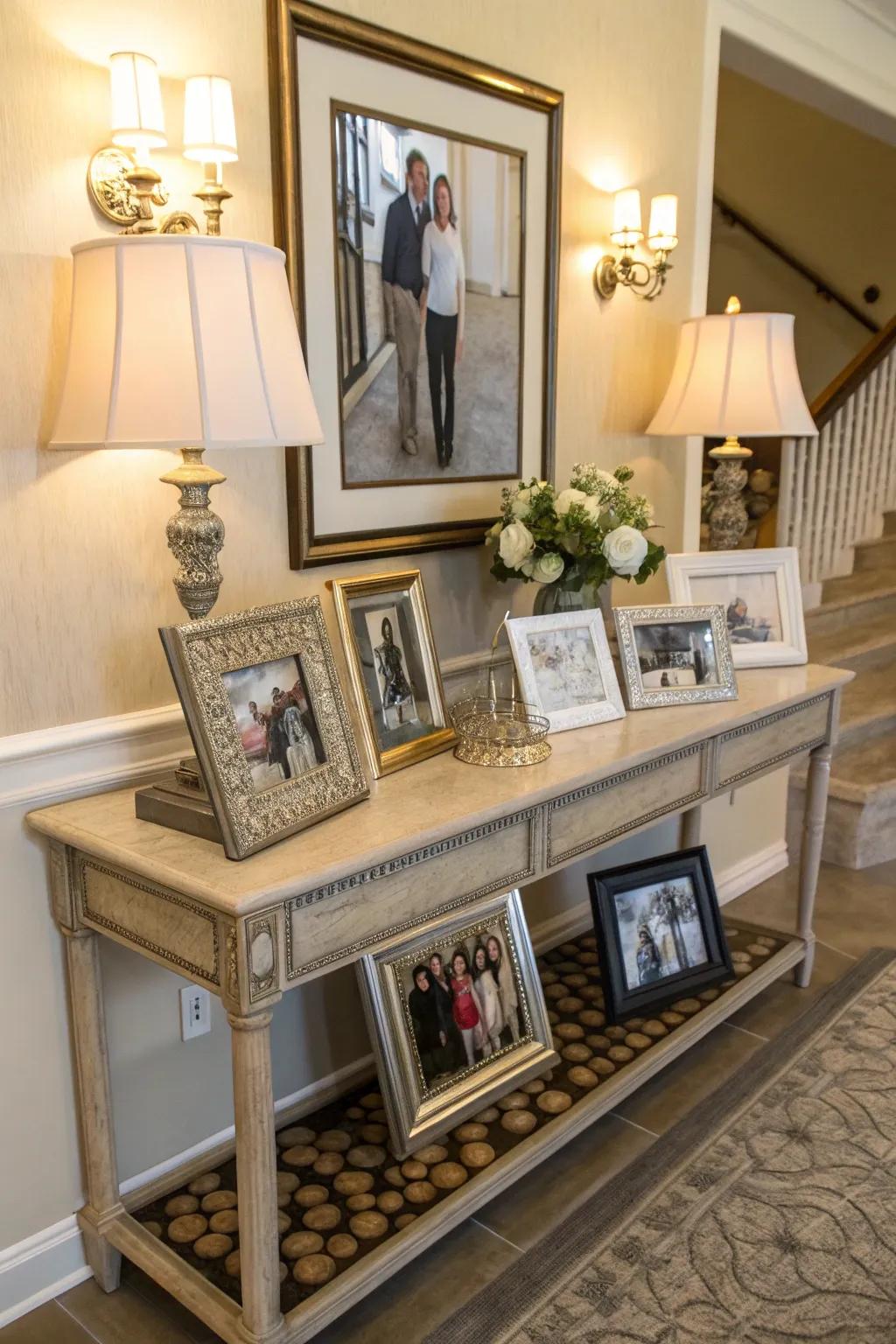 Photo frames render your entryway uniquely personal.