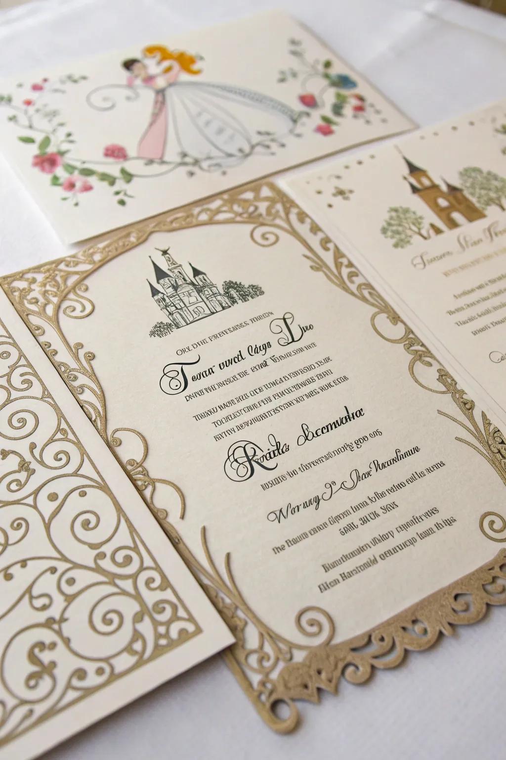 Exquisitely crafted invitations beckoning guests to a magical celebration.