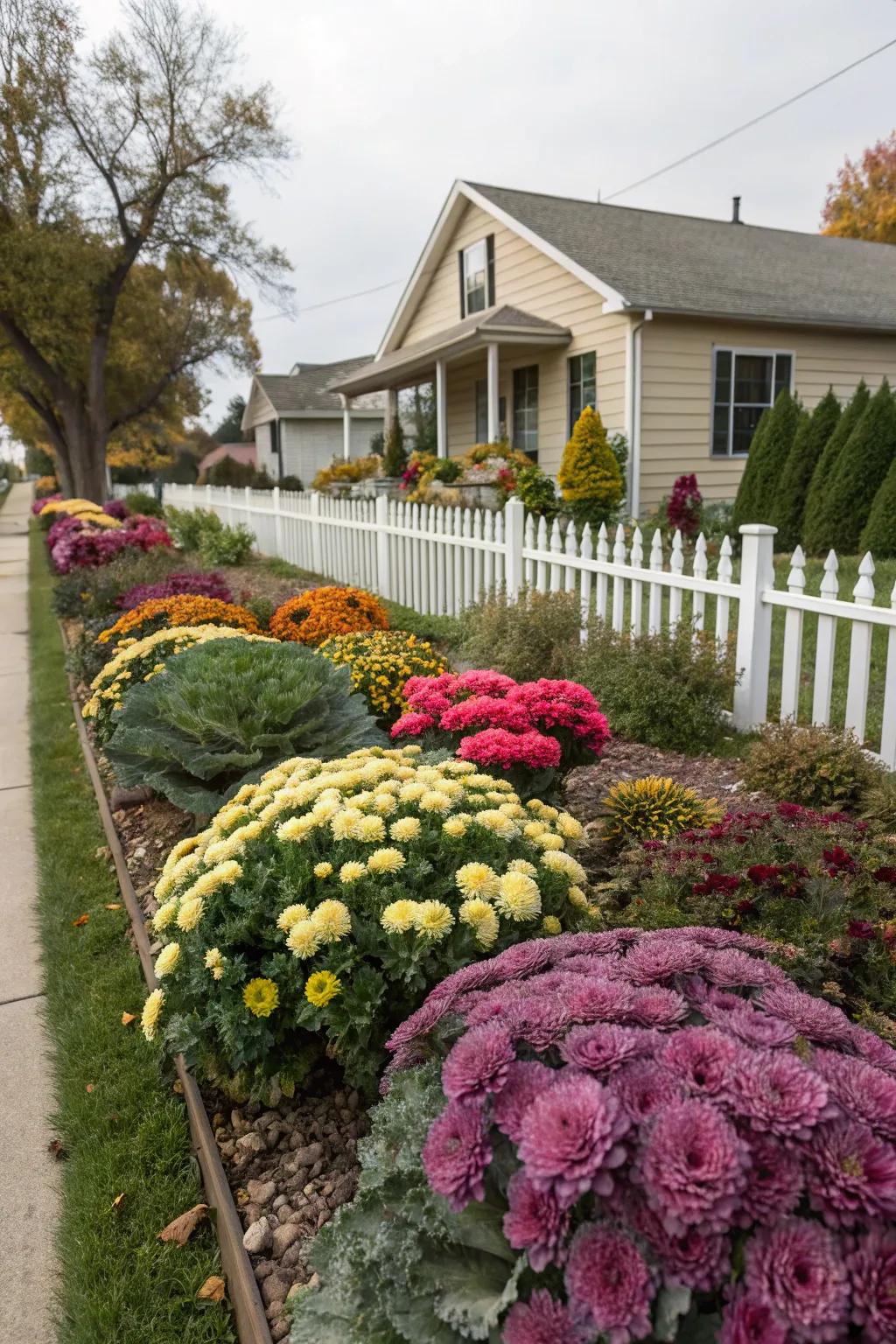 Add striking colors using seasonal blooms and flora.