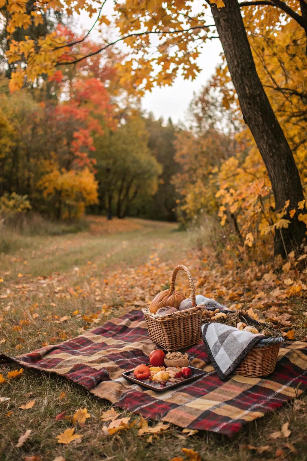 A captivating down-to-earth open-air meal surrounded by fall landscape.