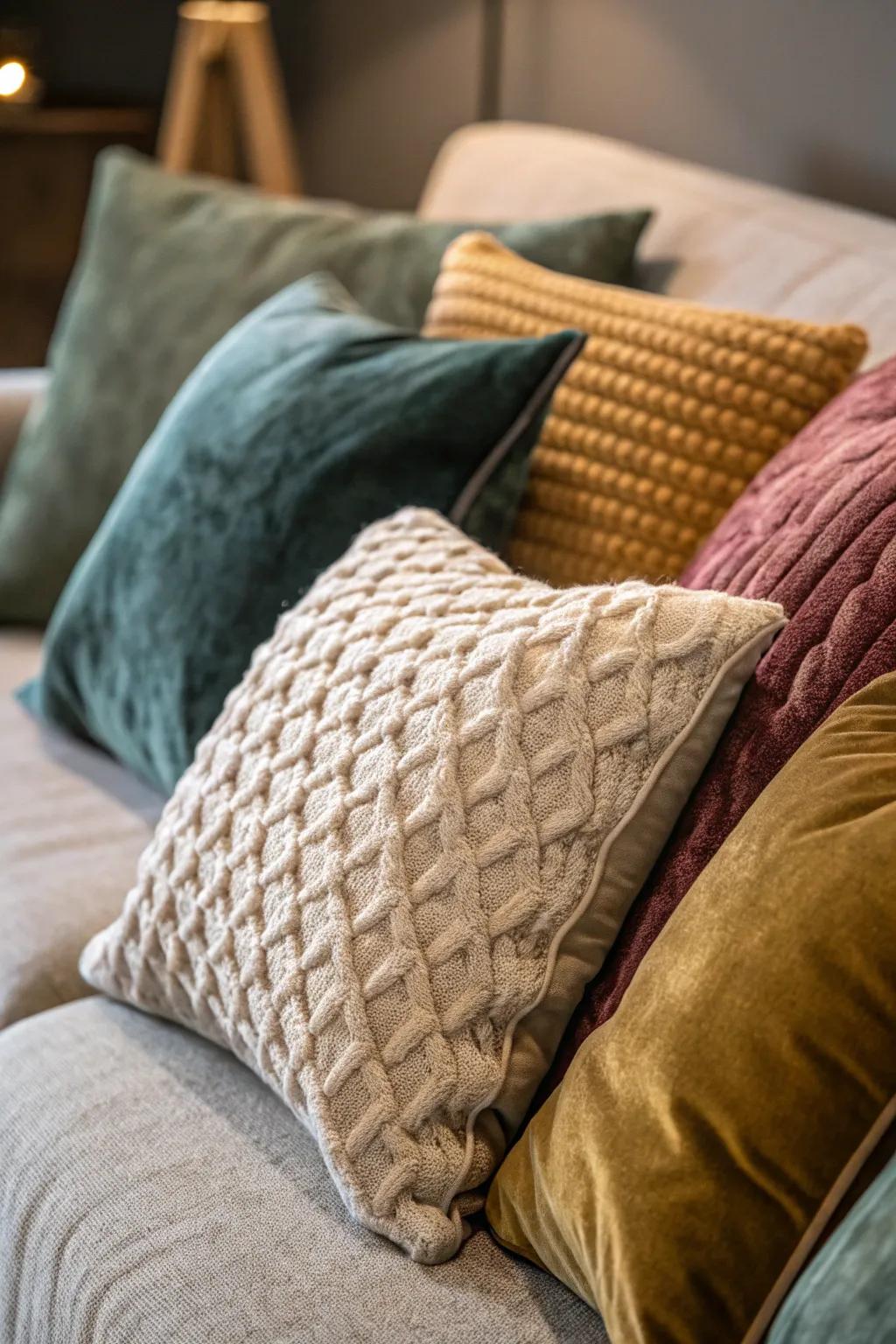 Textured textiles add a luxurious touch to fall decor.