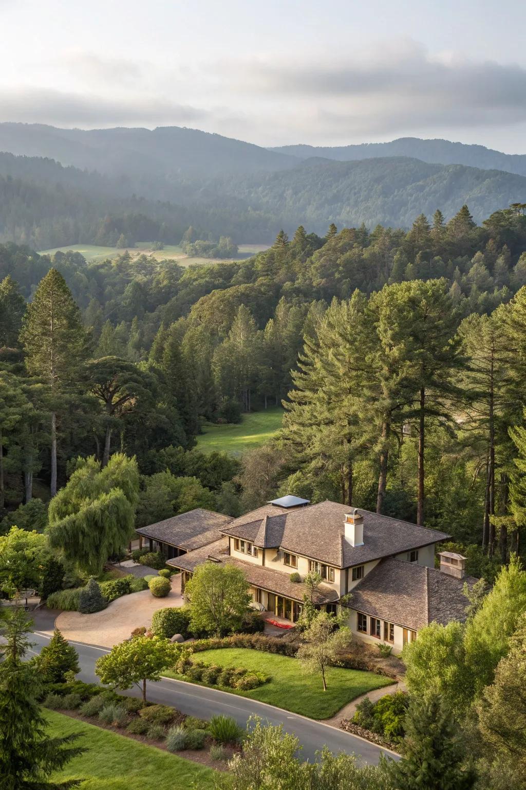 A serene scene where nature and living spaces exist together.