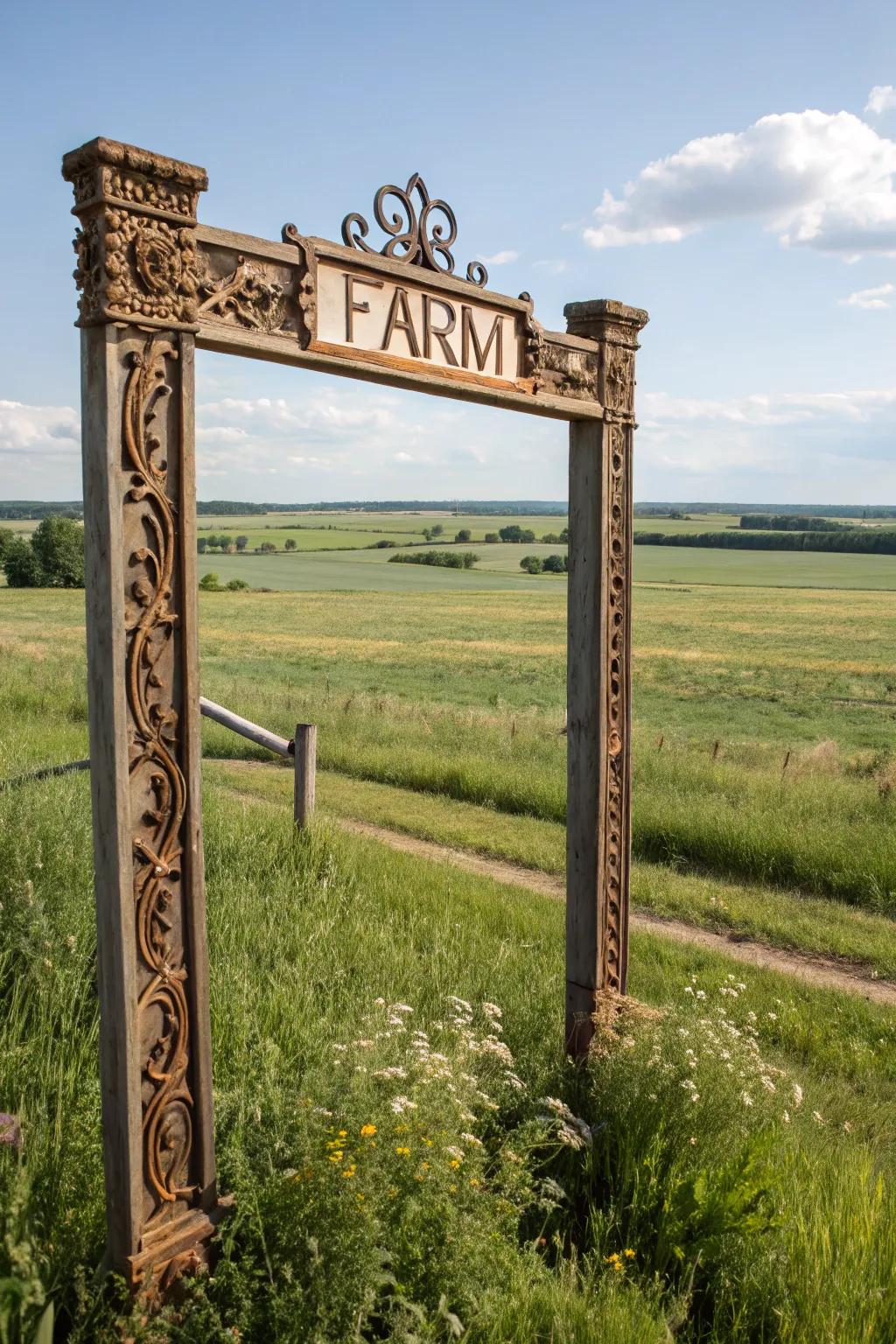 Decorative features that boost the visual allure of a farm sign.