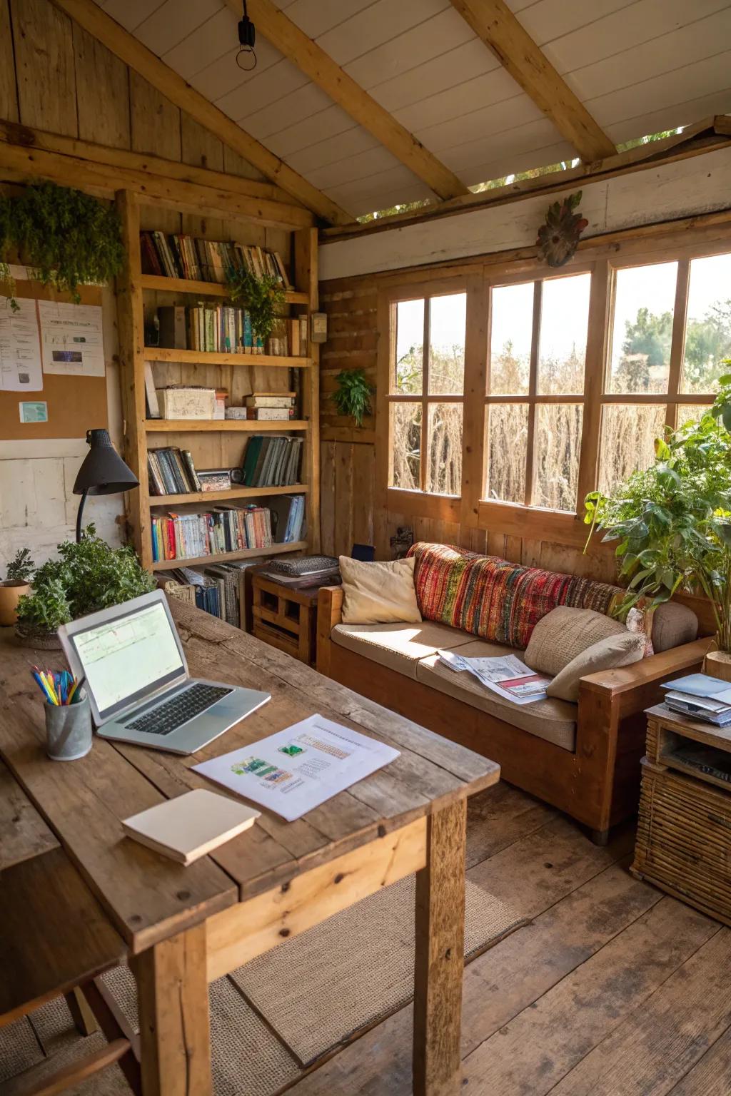 A multipurpose area interweaving work and relaxation.