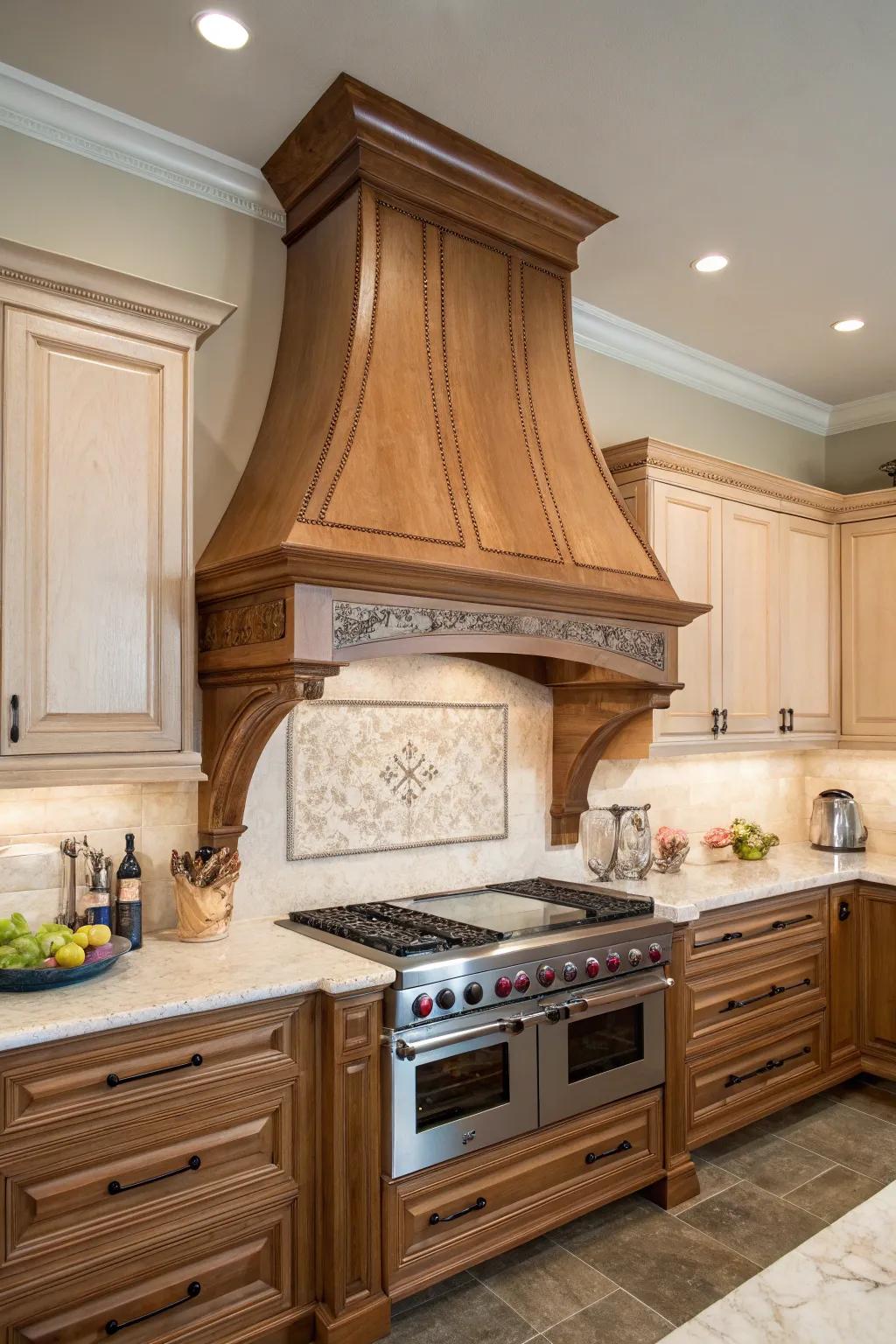 A curved ventilator introduces softness to cooking area layout.