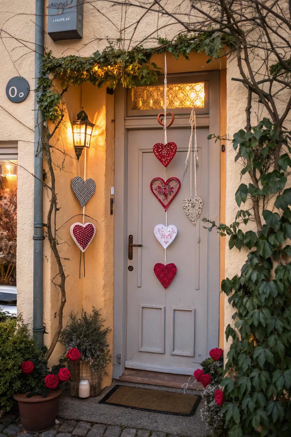 Hanging hearts introduce a spirited element.