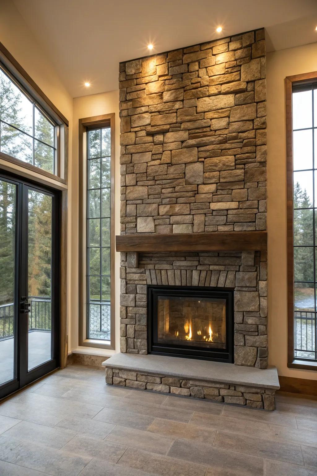 Opposing textures bring depth and personality to this fireplace design.