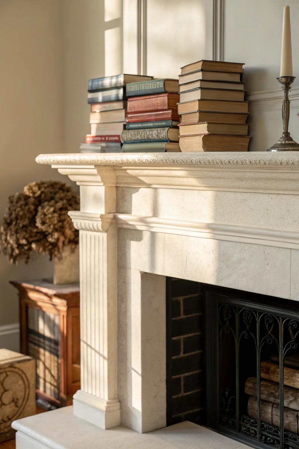 Books contributing a dash of intellectual allure to the mantel