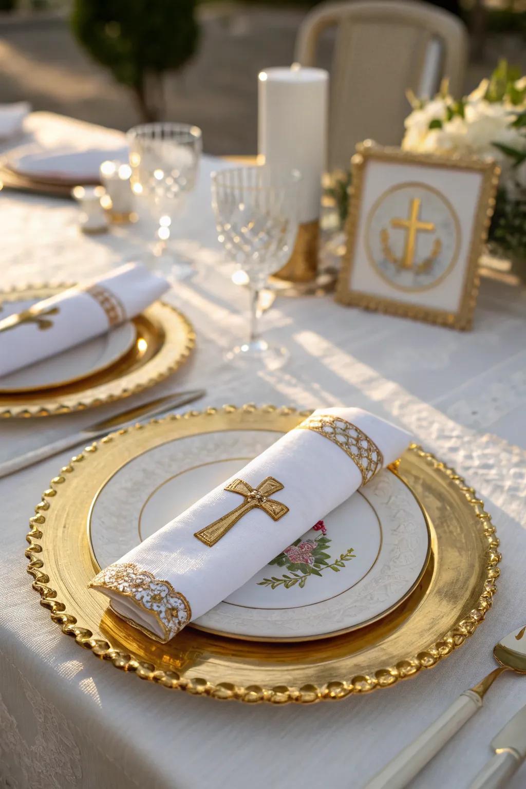 Themed table settings enhance the dining experience with elegance and significance.