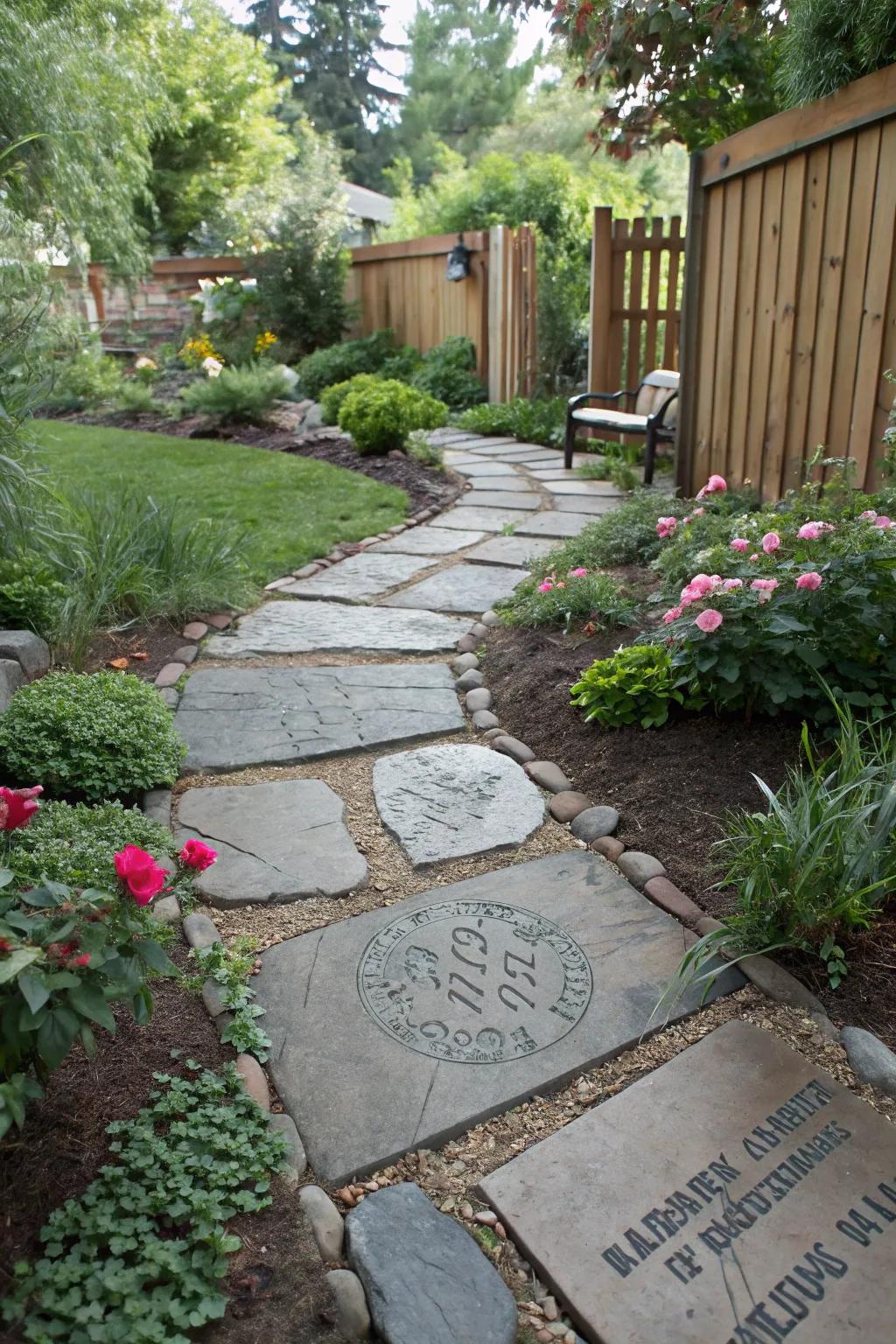 A bespoke DIY paving stone pathway showcasing personalized charm and style.
