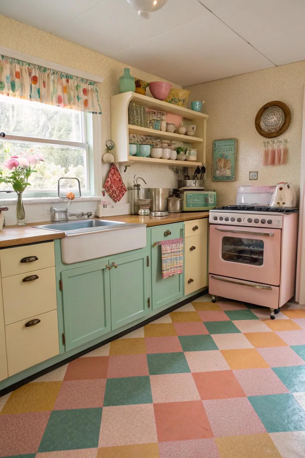 Vintage vinyl tiles add a playful, nostalgic touch to any space.