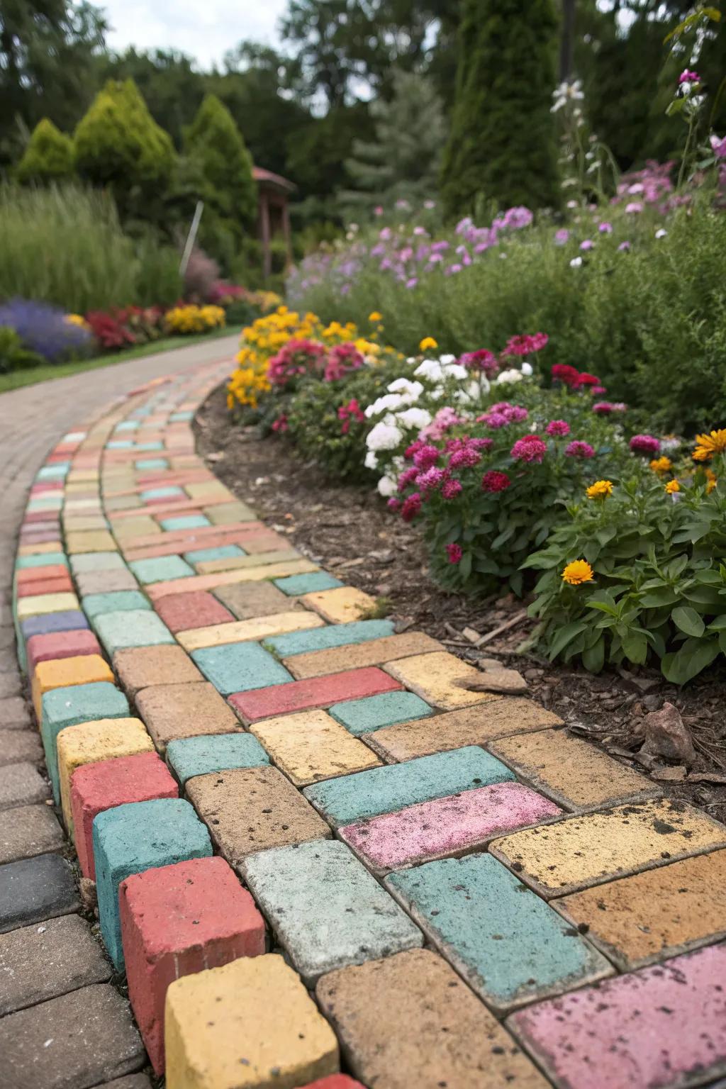 Imaginative brick designs infuse color and texture into flower bed borders.