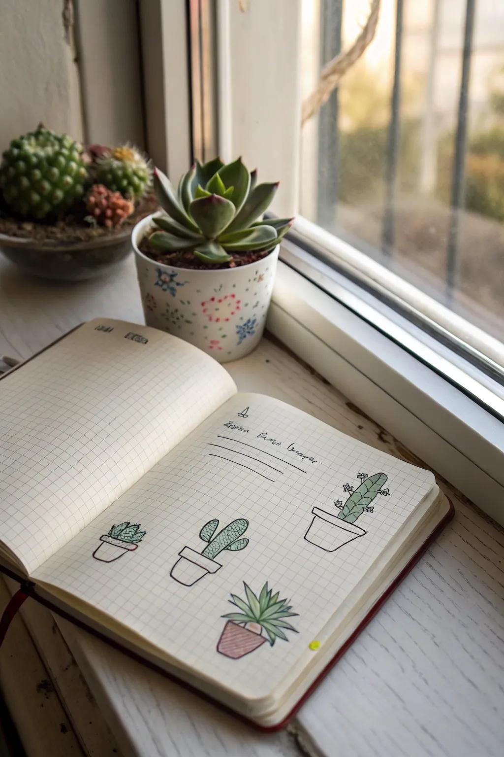 Simple desert plant doodles offer a modern take on greenery.