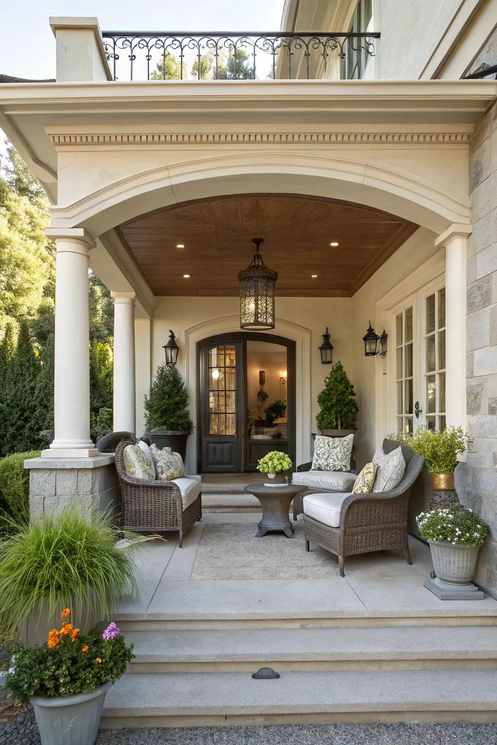 A sheltered porch providing both sanctuary and a comfortable area to unwind.
