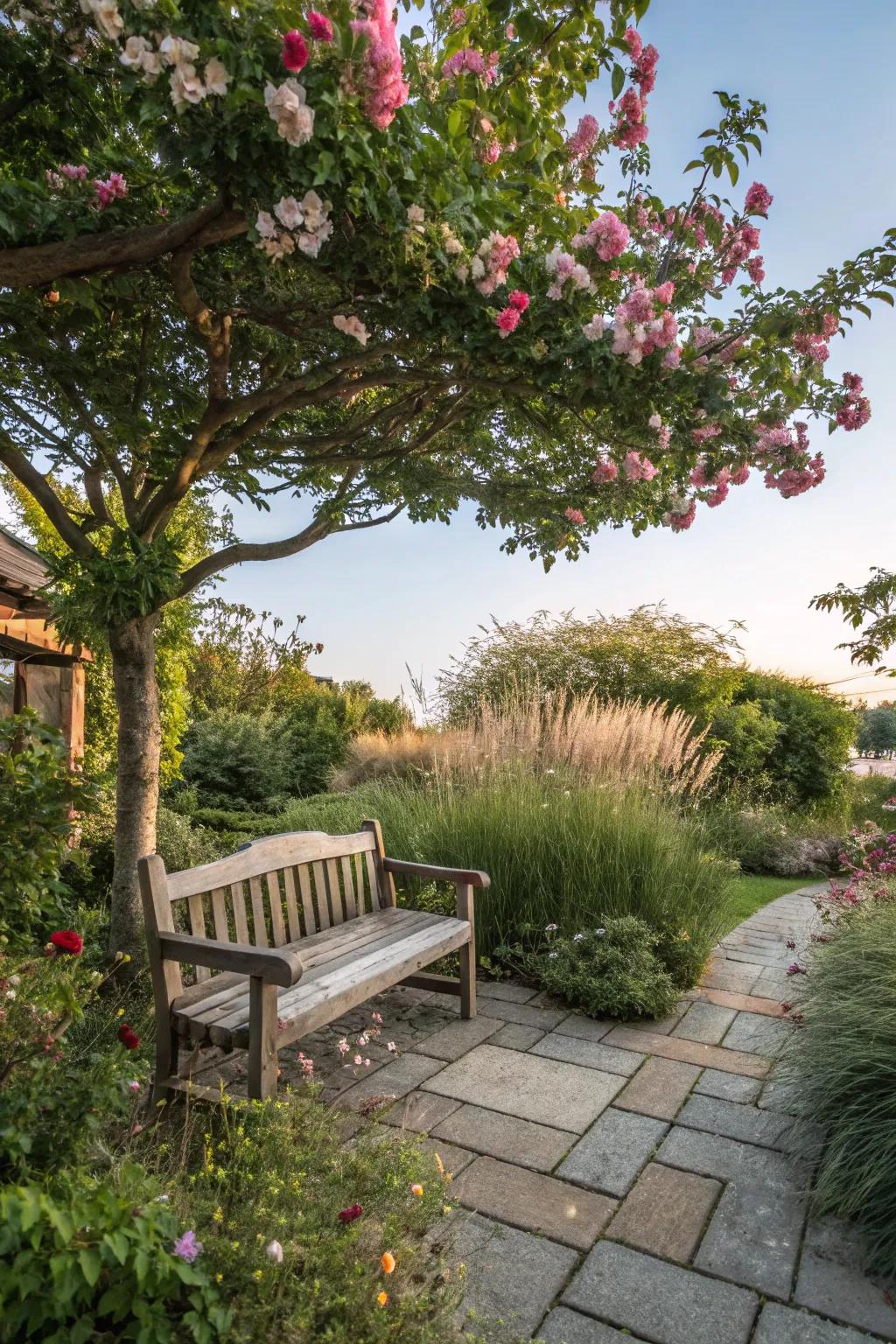 A snug seating sector encourages you to unwind and revel in your garden.