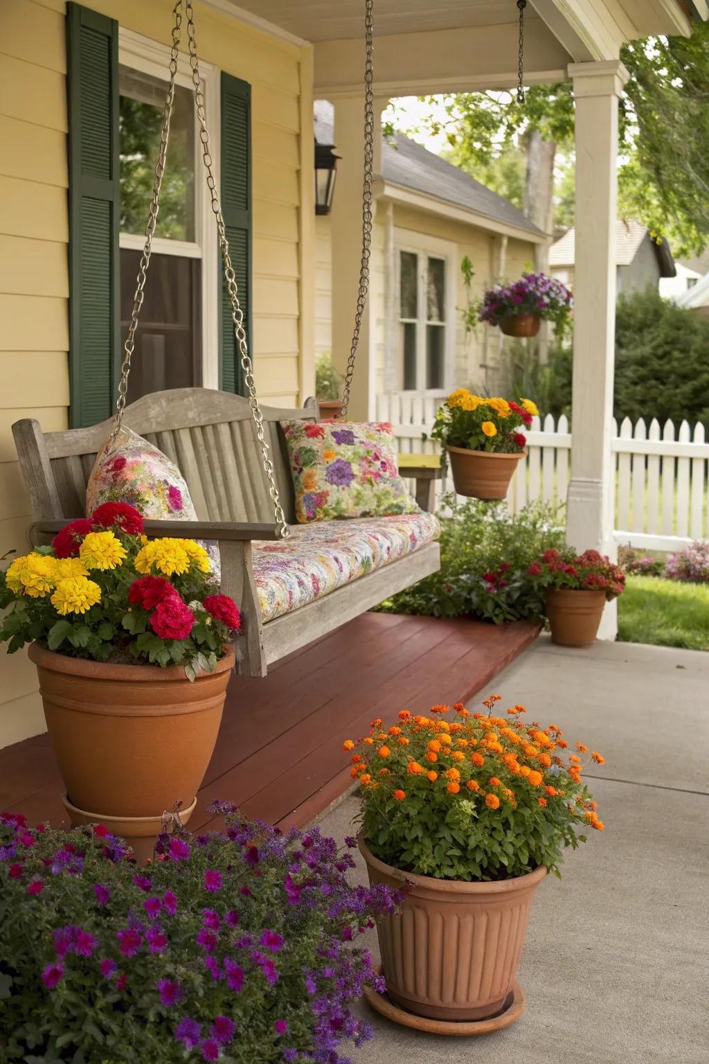 Vibrant accents inject personality into your porch.