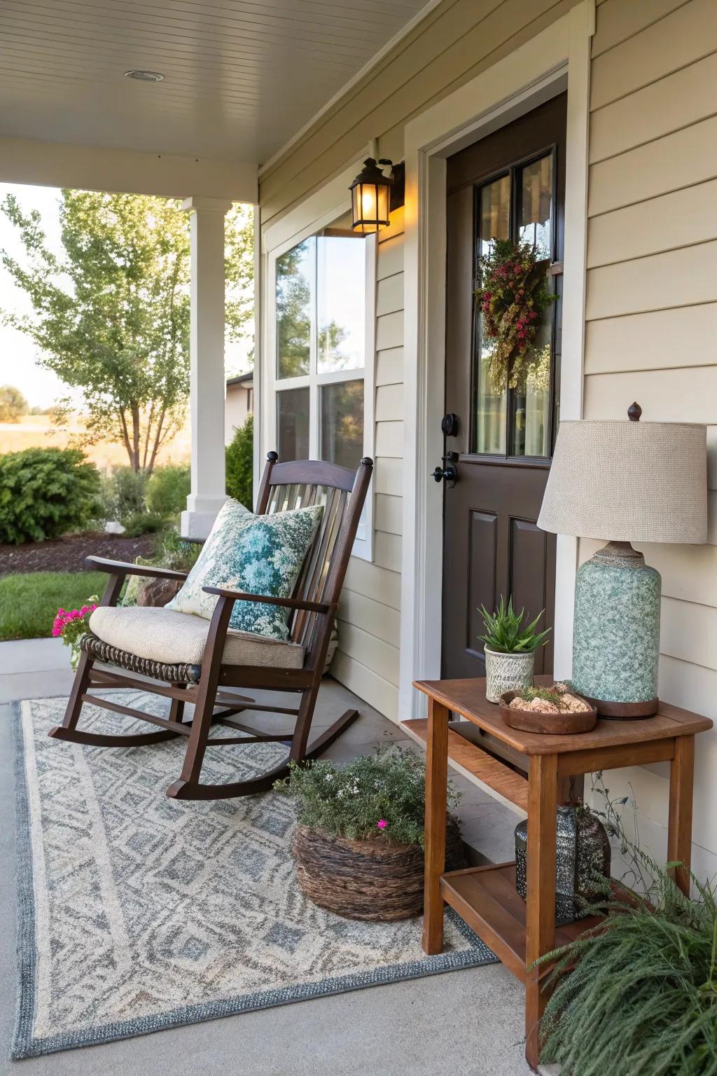 Create a cozy corner with a rug and a rocking chair.