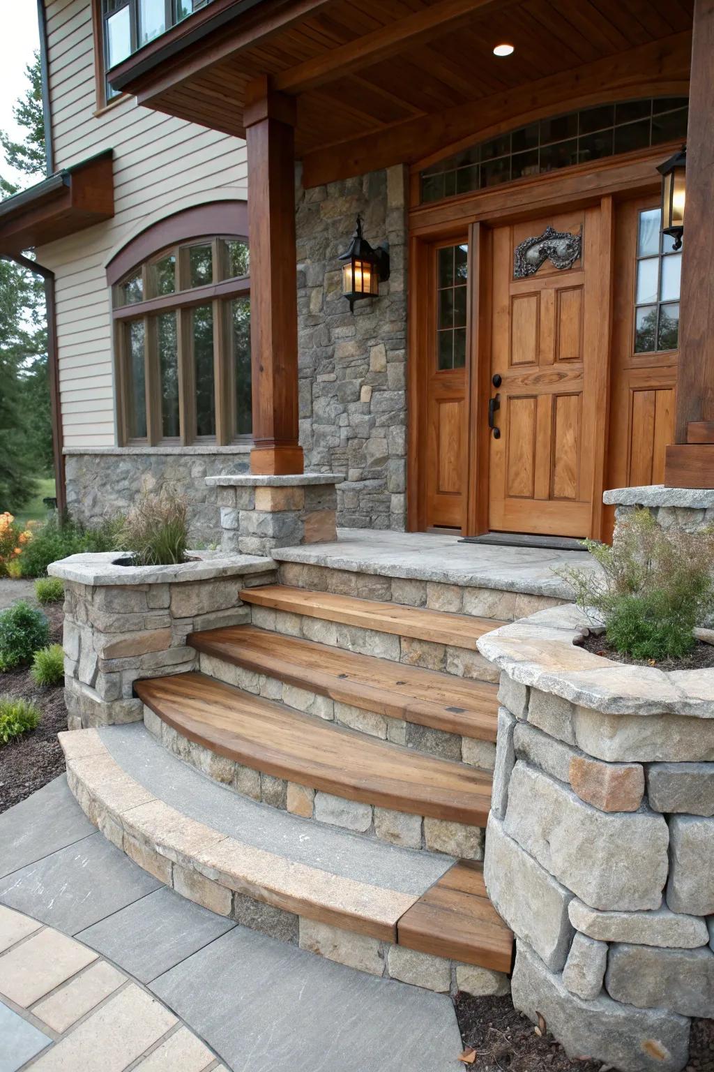 Forge a distinctive entrance with multi-material steps.