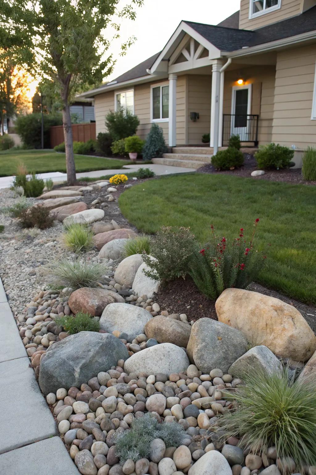 Rockeries offer a tranquil and low-maintenance landscape selection.