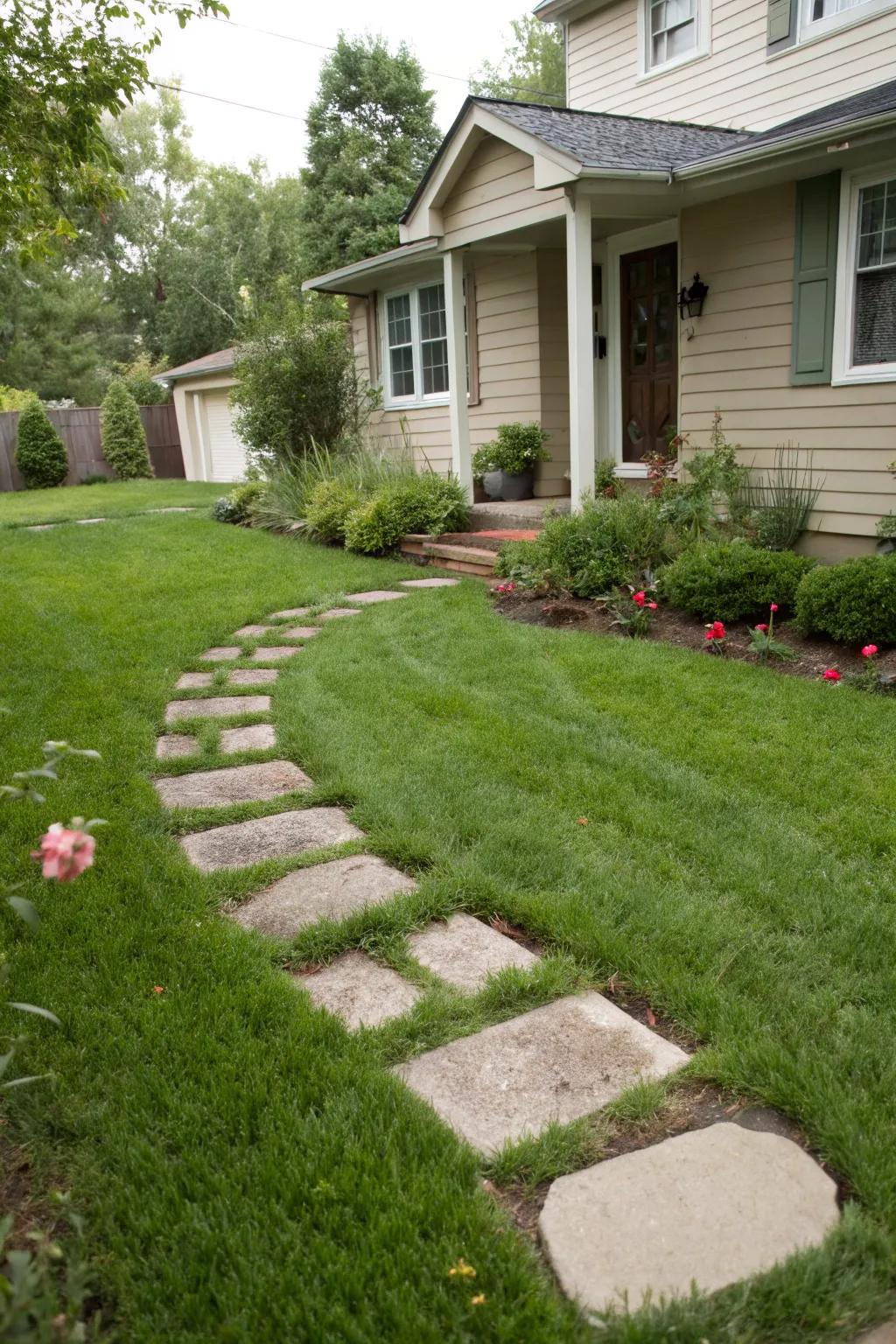 Stepping stones and grass make for a whimsical path.
