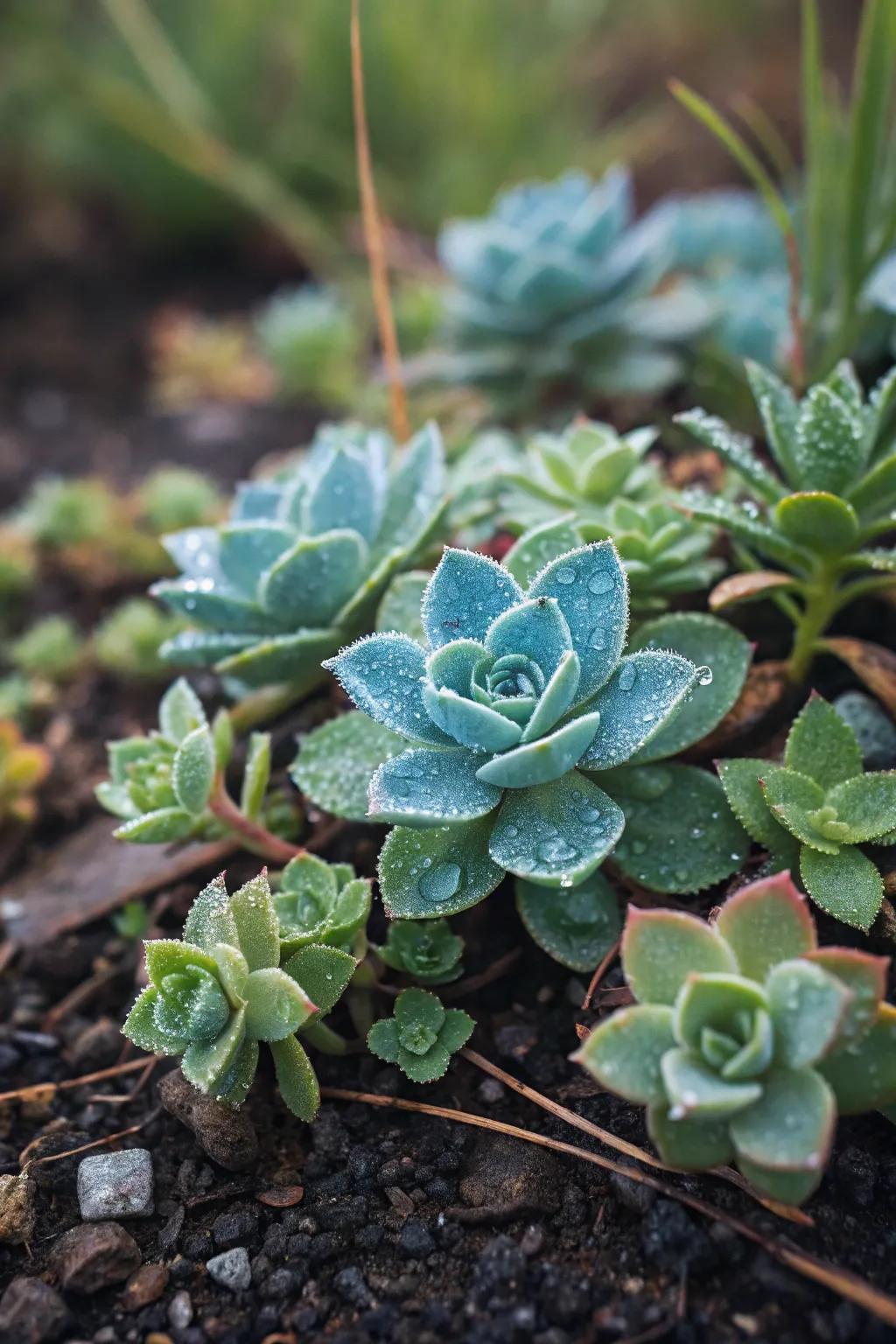 Succulents as ground cover smooth garden transitions.