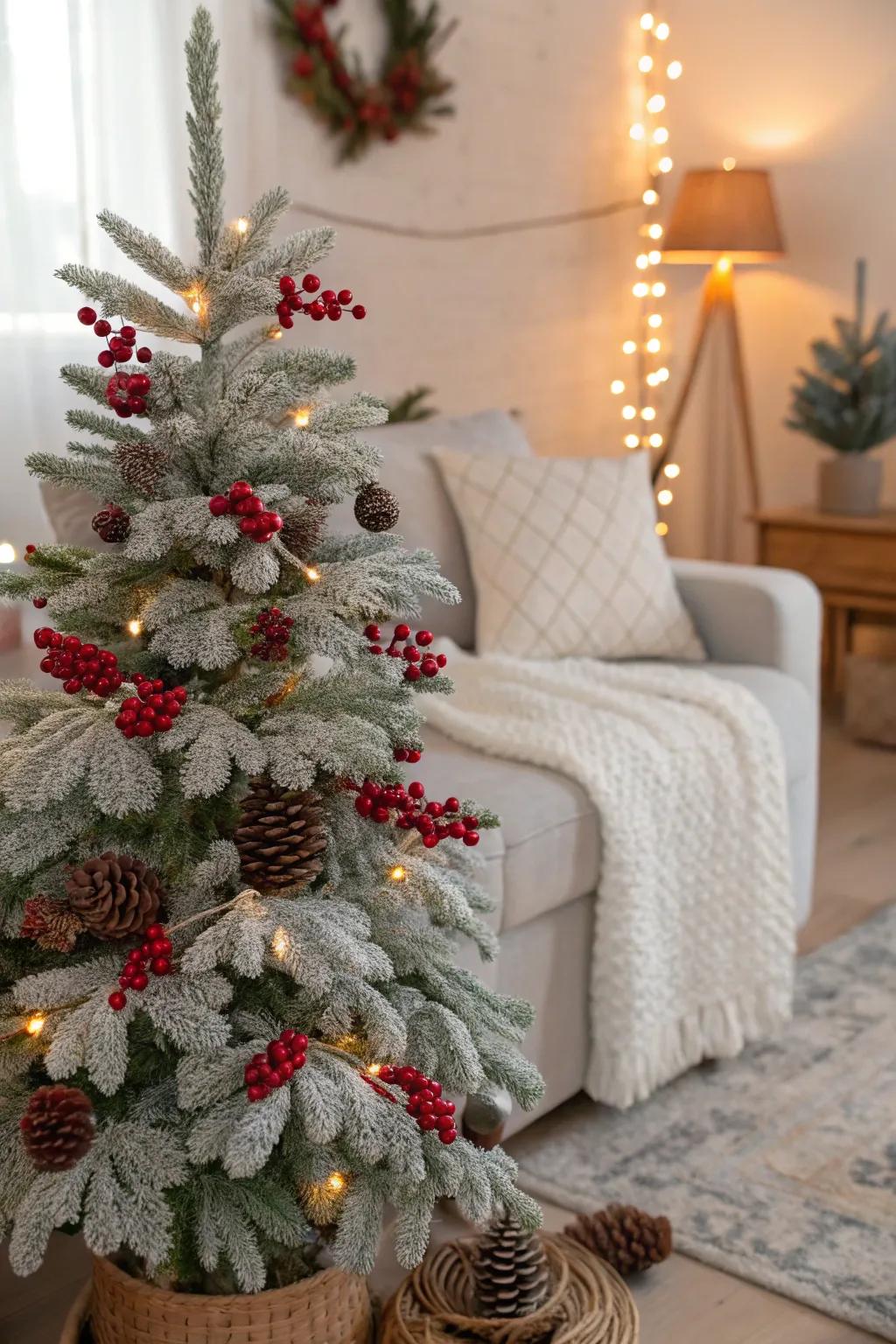 Crimson berry embellishments include a vibrant impression to this nature-themed tree.