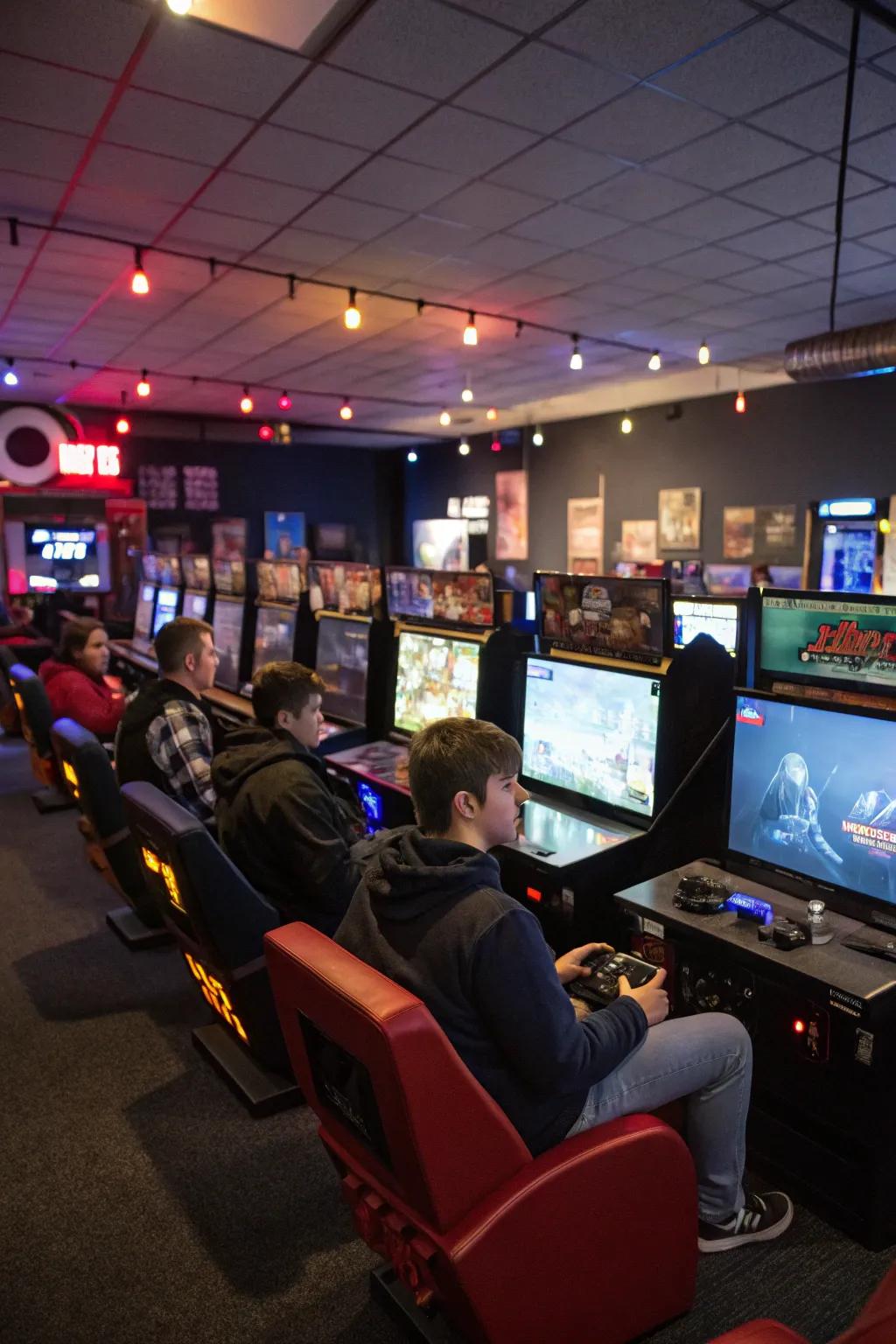 Multiple screens deliver an immersive gaming environment.