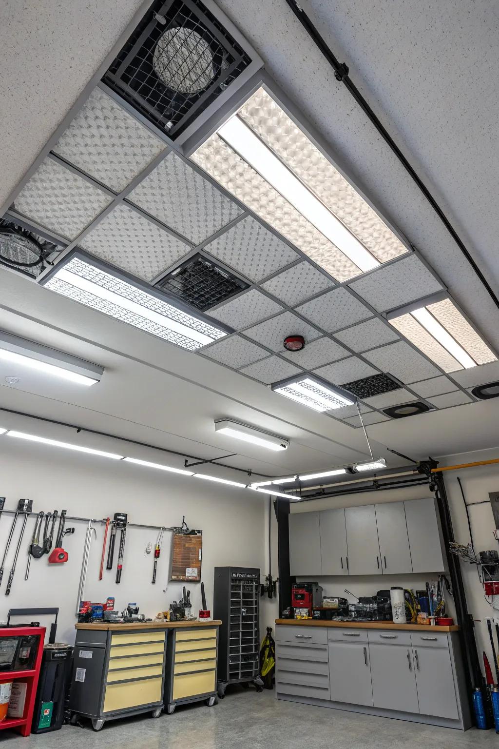 Built-in LEDs offer efficient and stylish lighting for your garage.