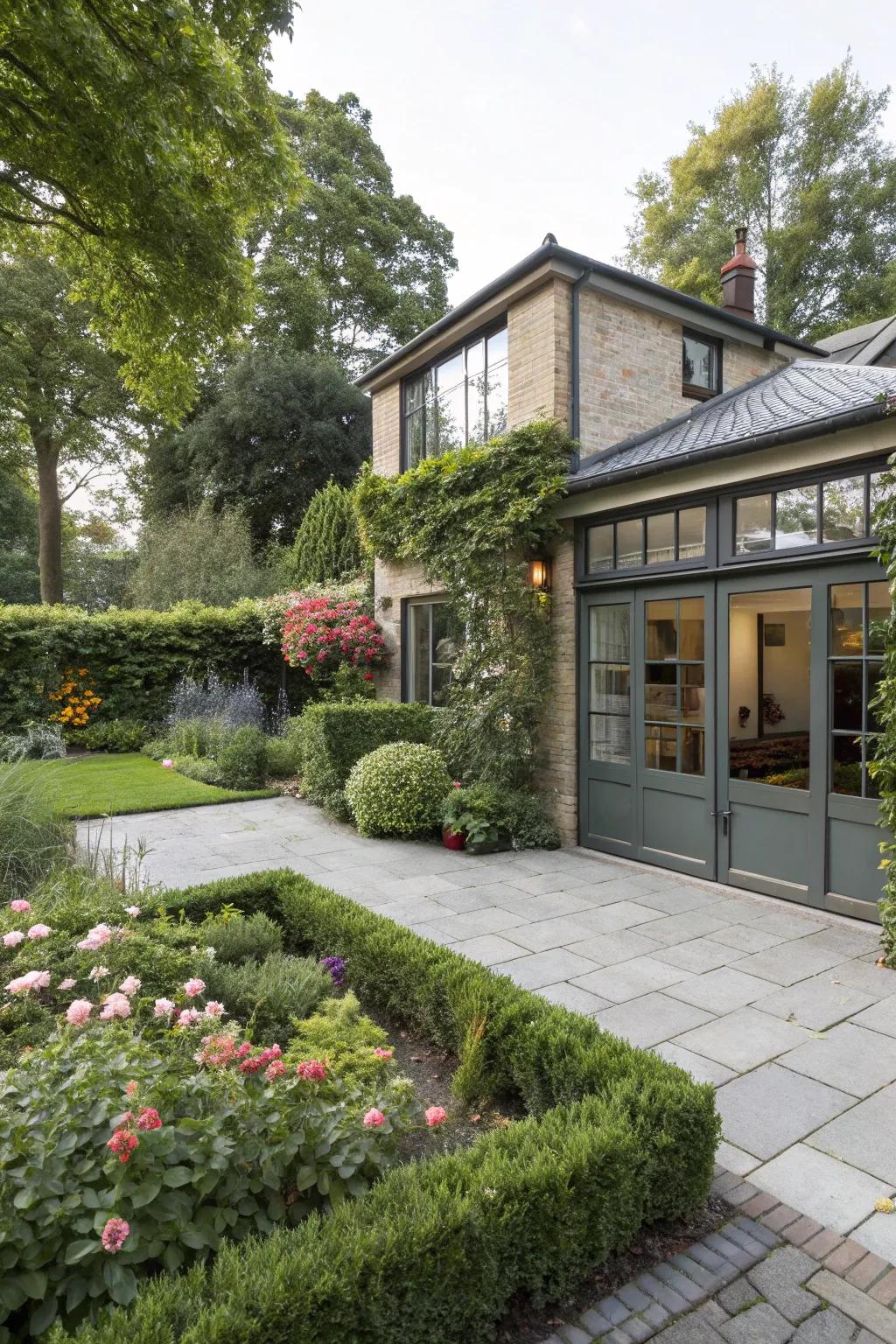 Thoughtful landscaping creates a peaceful setting.