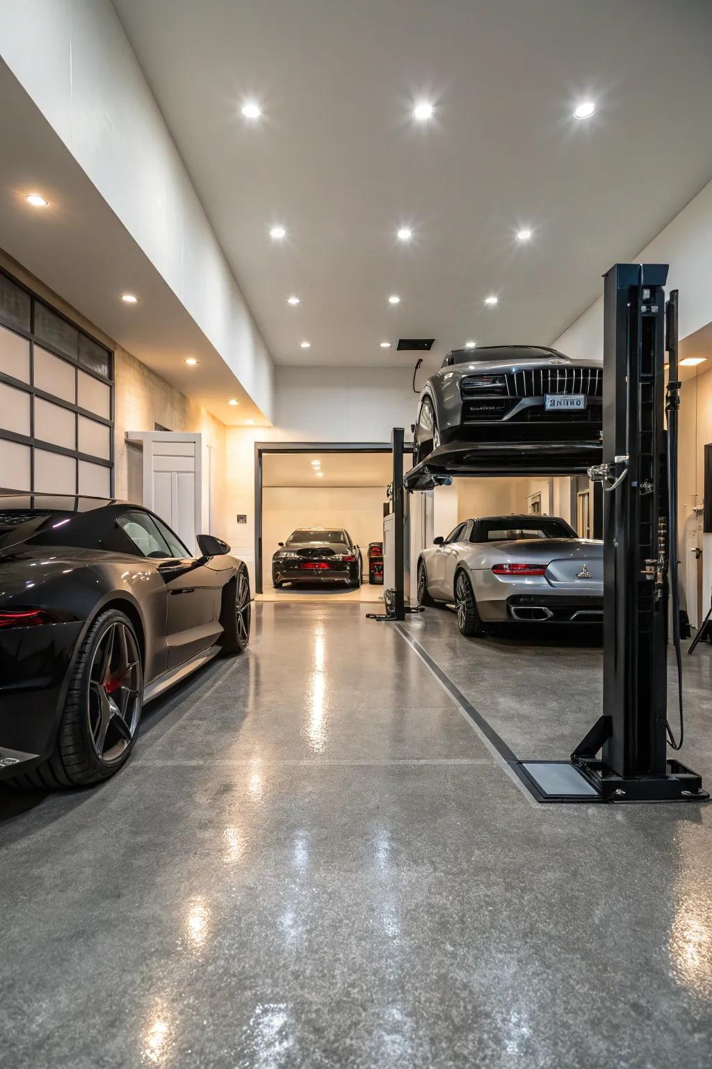 The combination of elegance and utility is what makes luxury garages with high-tech lifts so appealing.