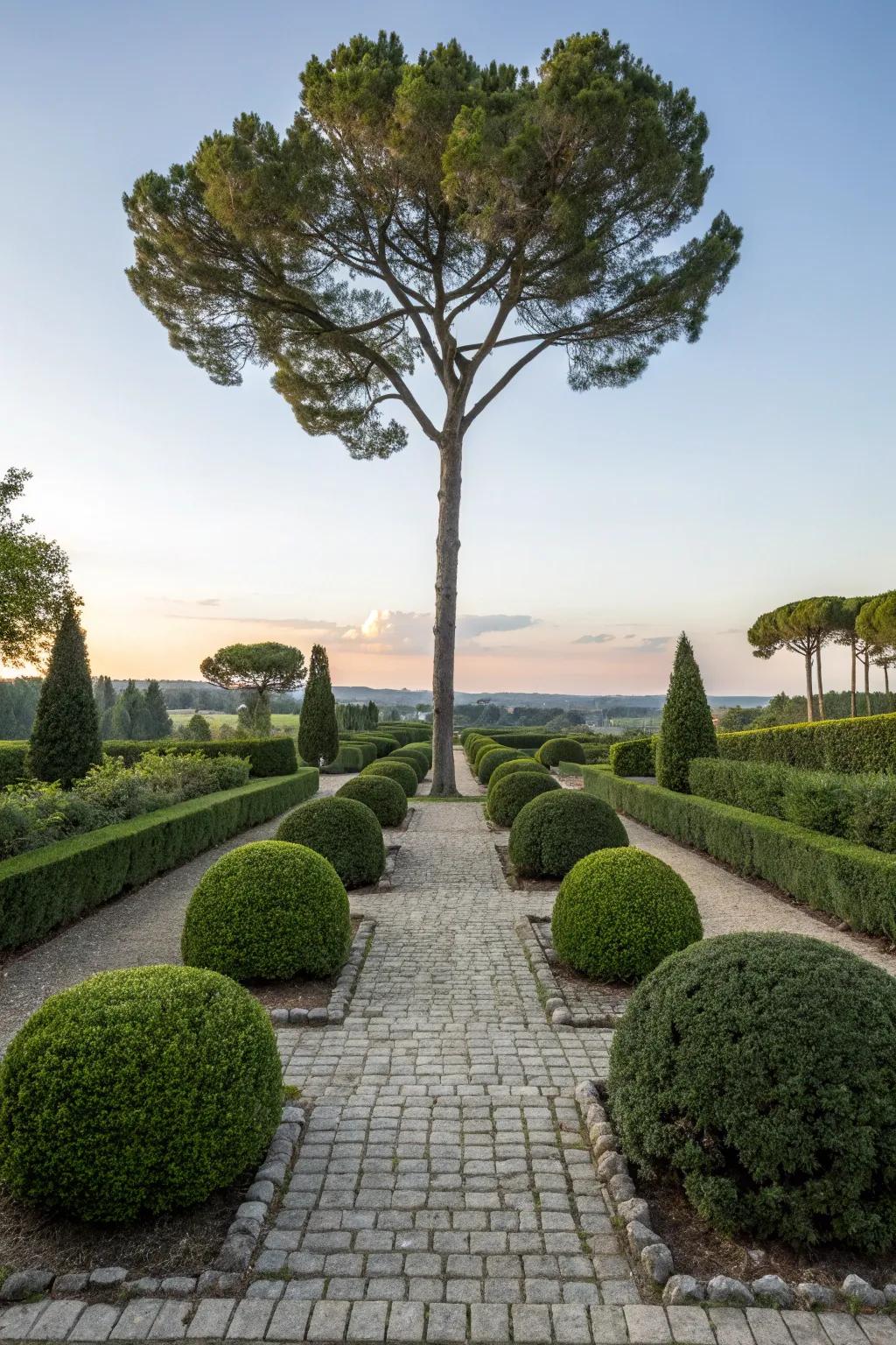 Symmetrical planting around a tree creates a tidy look.