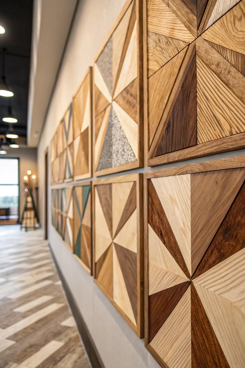 Timber geometric art blends nature with contemporary design.