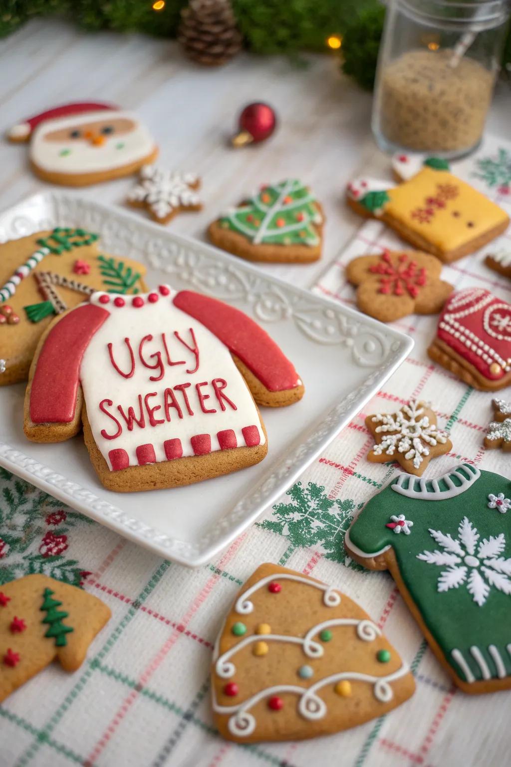 Gingerbread treats clad in 'awkward sweaters'.