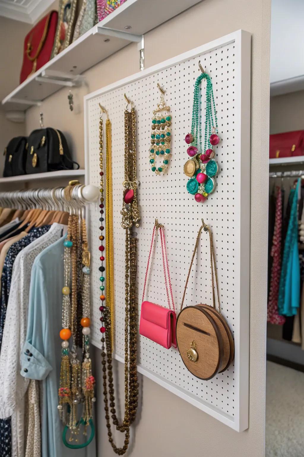 Your accessories can be displayed in a chic way with pegboards.